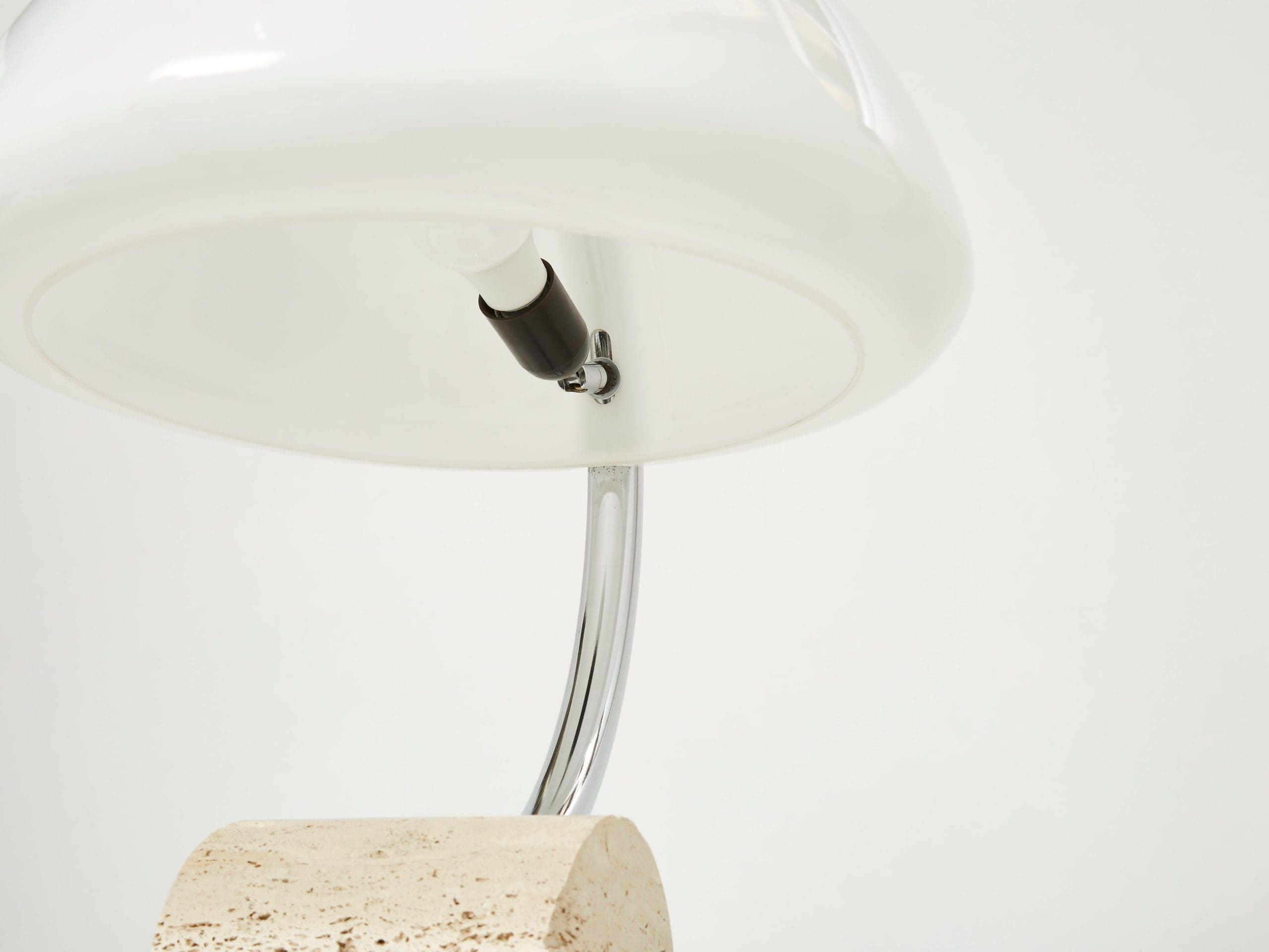 Lampe de Table Italienne en Chrome, Travertin et Perspex Lucite, Années 1960
