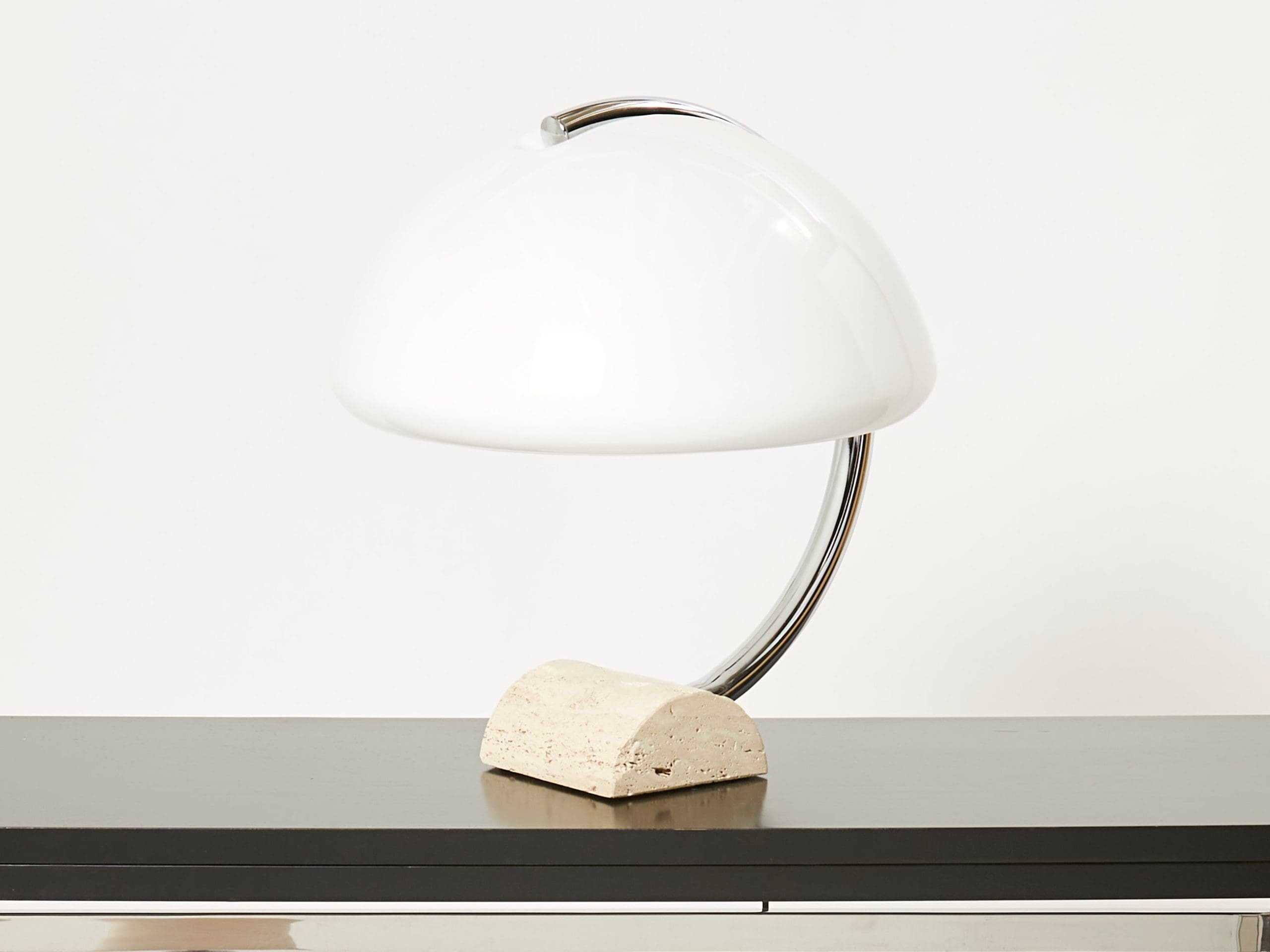 Lampe de Table Italienne en Chrome, Travertin et Perspex Lucite, Années 1960