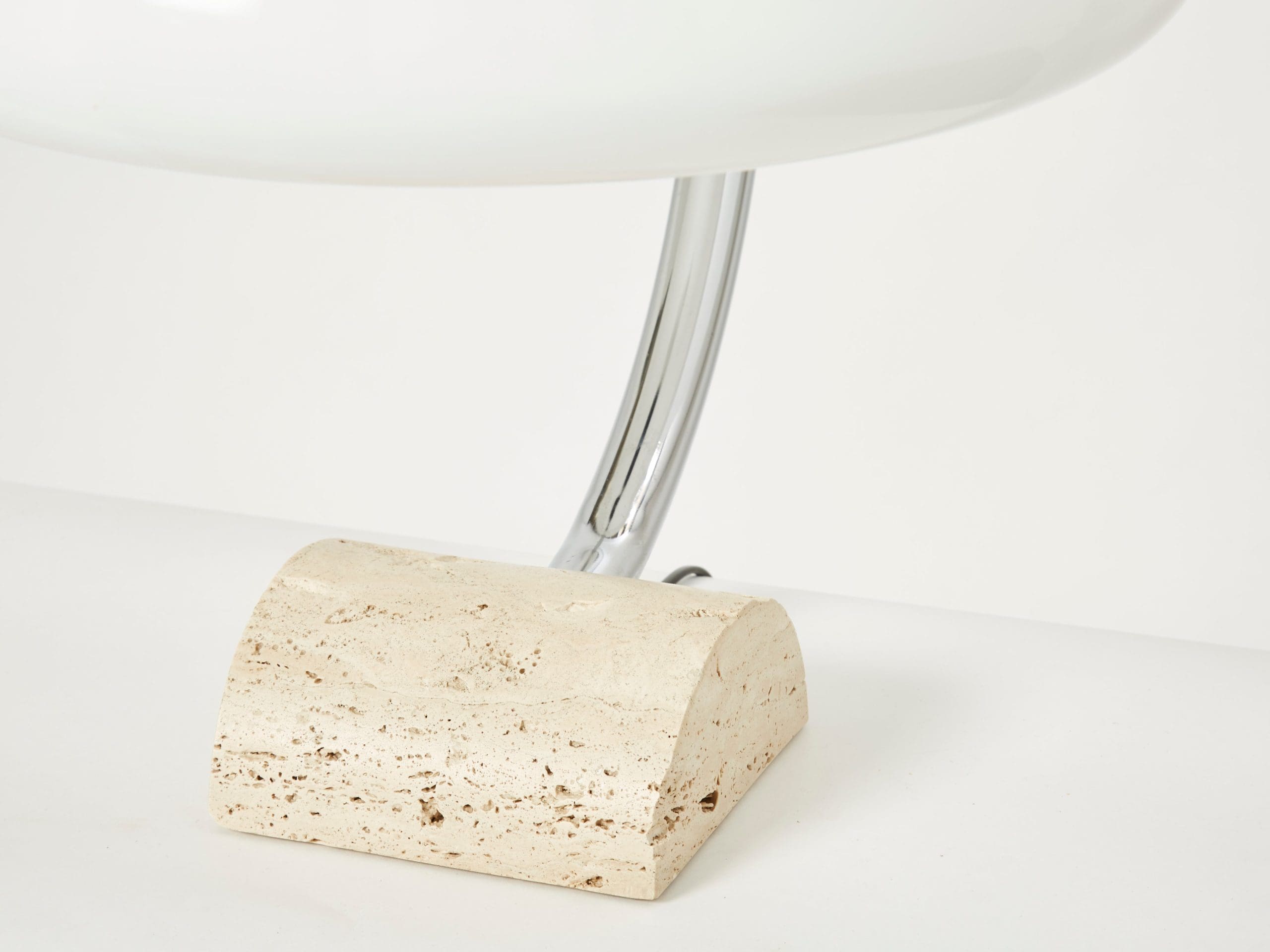 Lampe de Table Italienne en Chrome, Travertin et Perspex Lucite, Années 1960