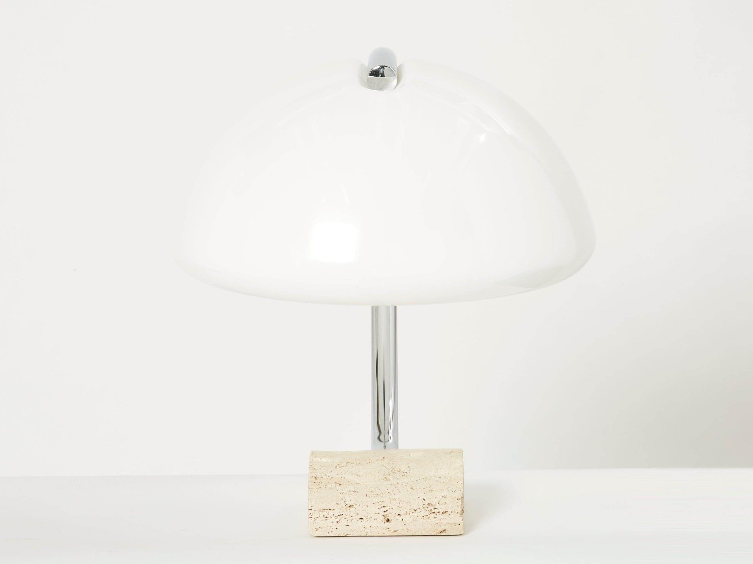 Lampe de Table Italienne en Chrome, Travertin et Perspex Lucite, Années 1960