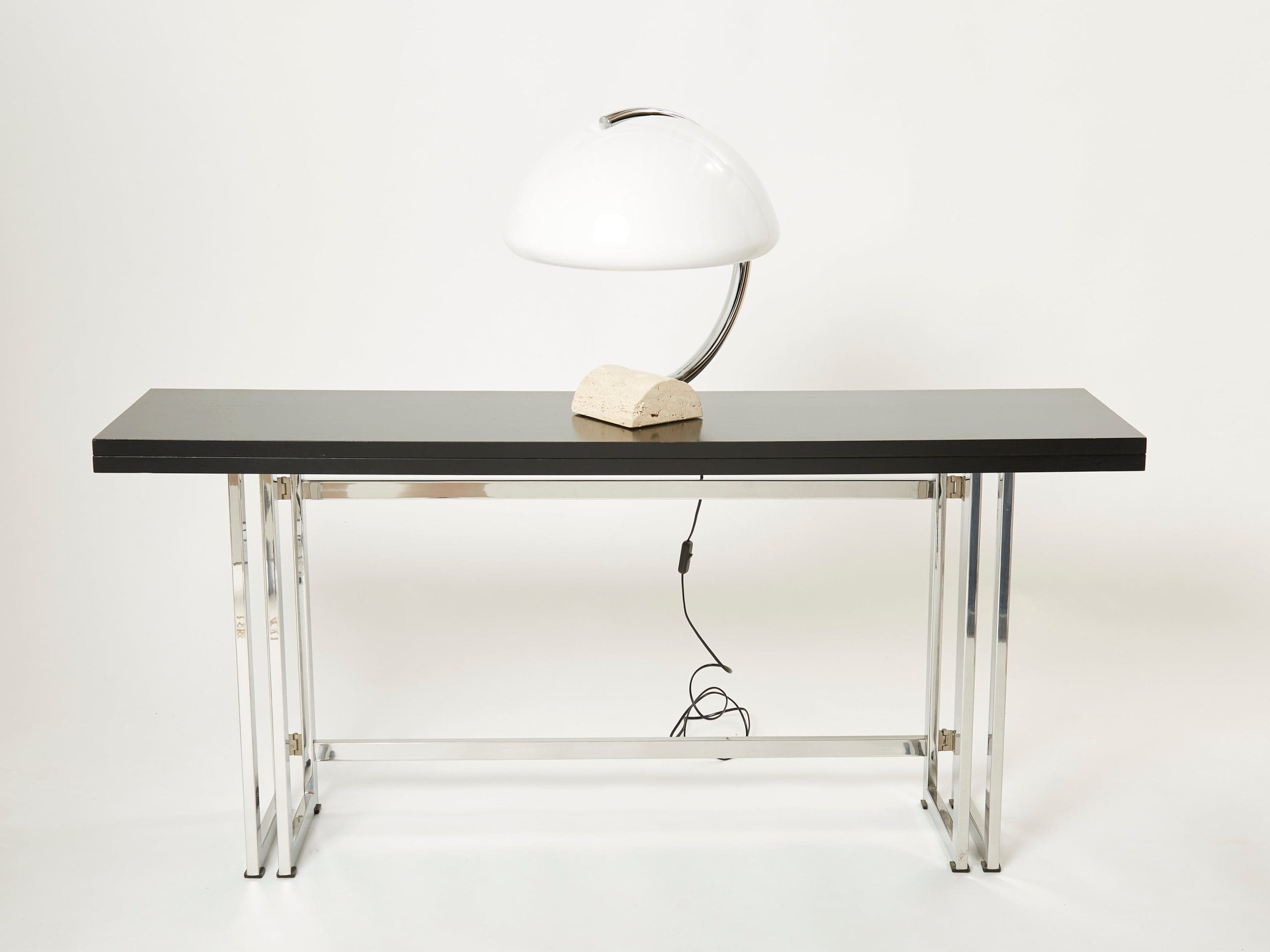 Lampe de Table Italienne en Chrome, Travertin et Perspex Lucite, Années 1960