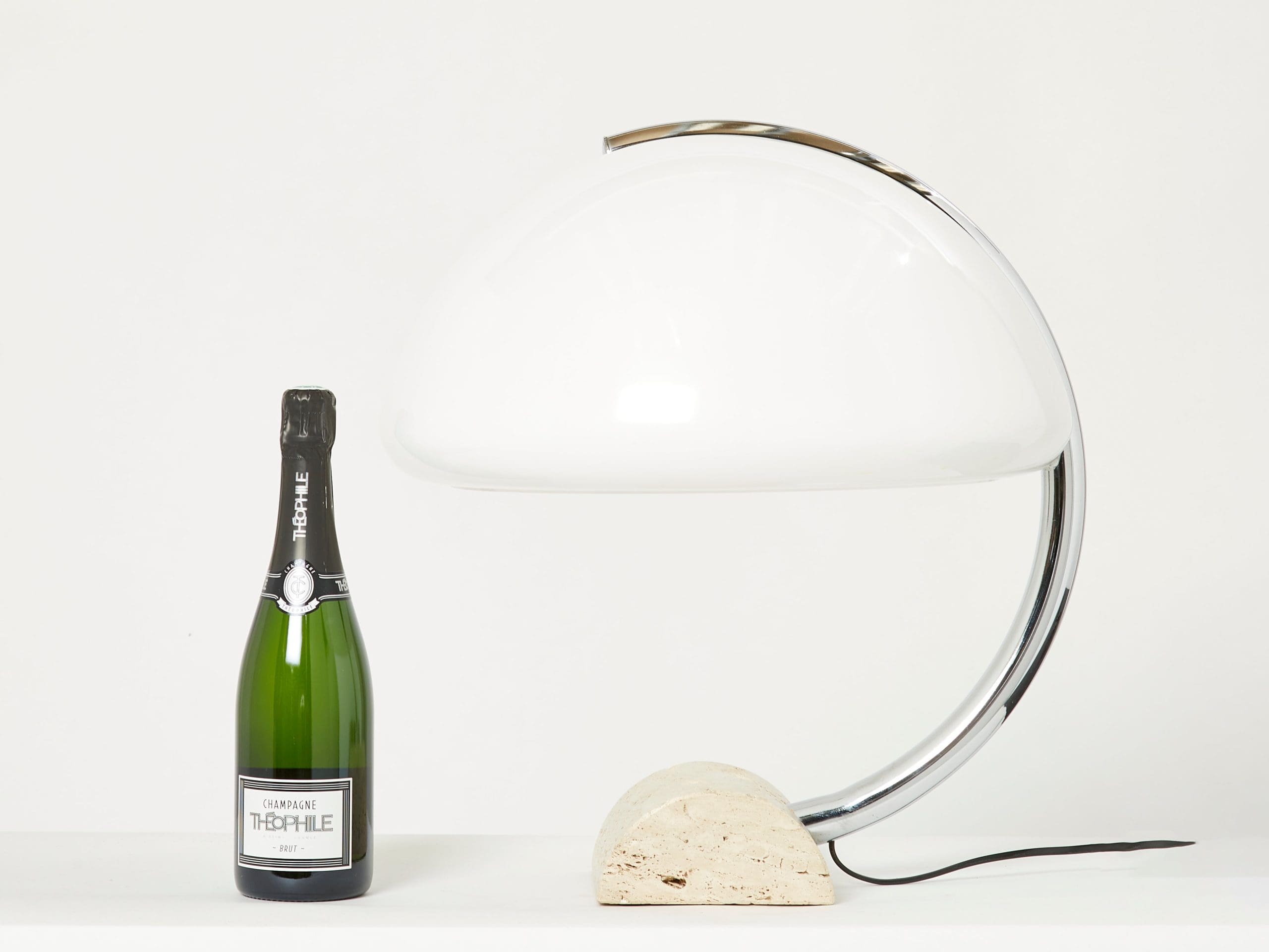 Lampe de Table Italienne en Chrome, Travertin et Perspex Lucite, Années 1960