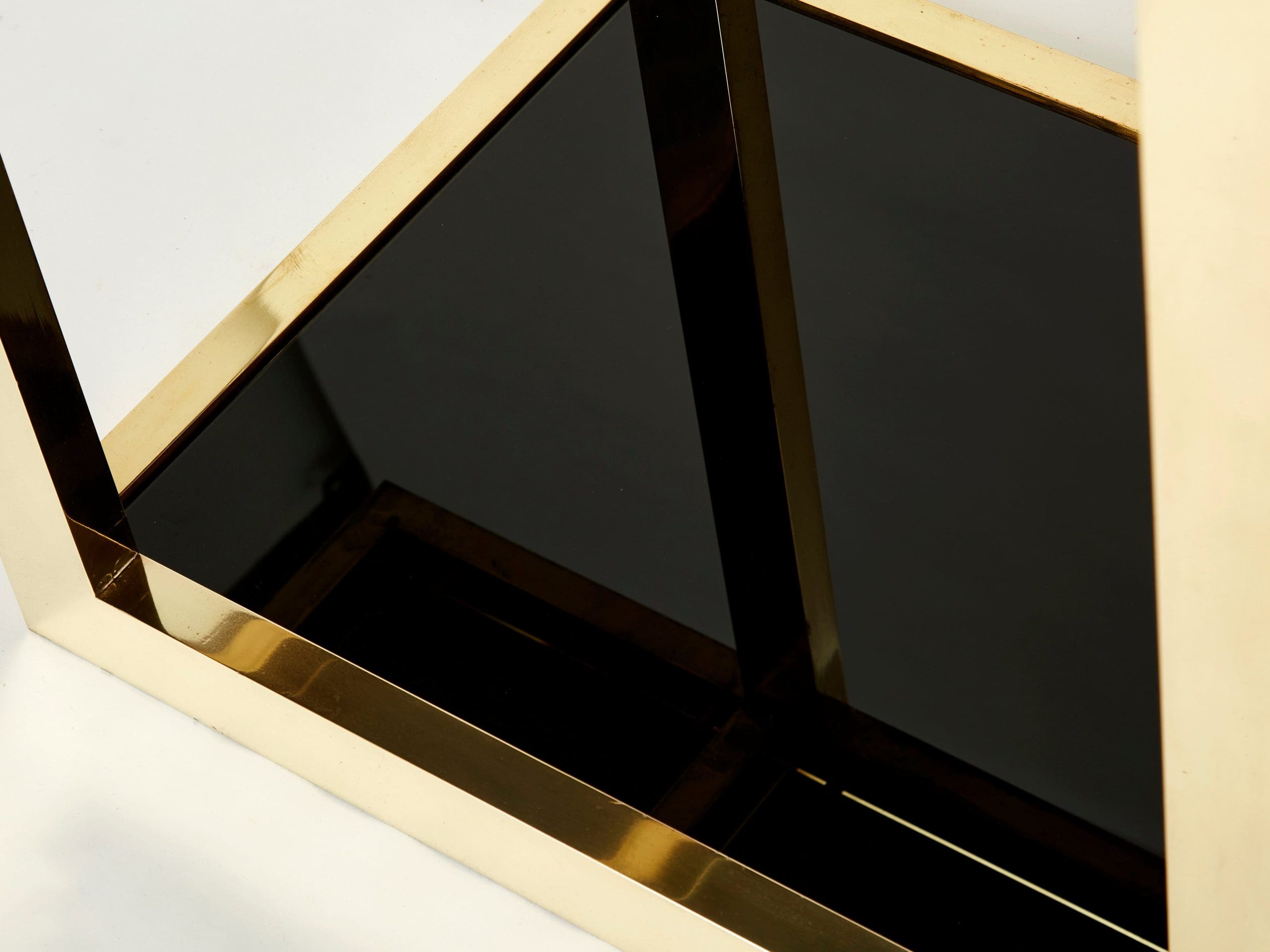 Console en Laiton et Opaline Noire de Style Milieu du Siècle Italien des Années 1970