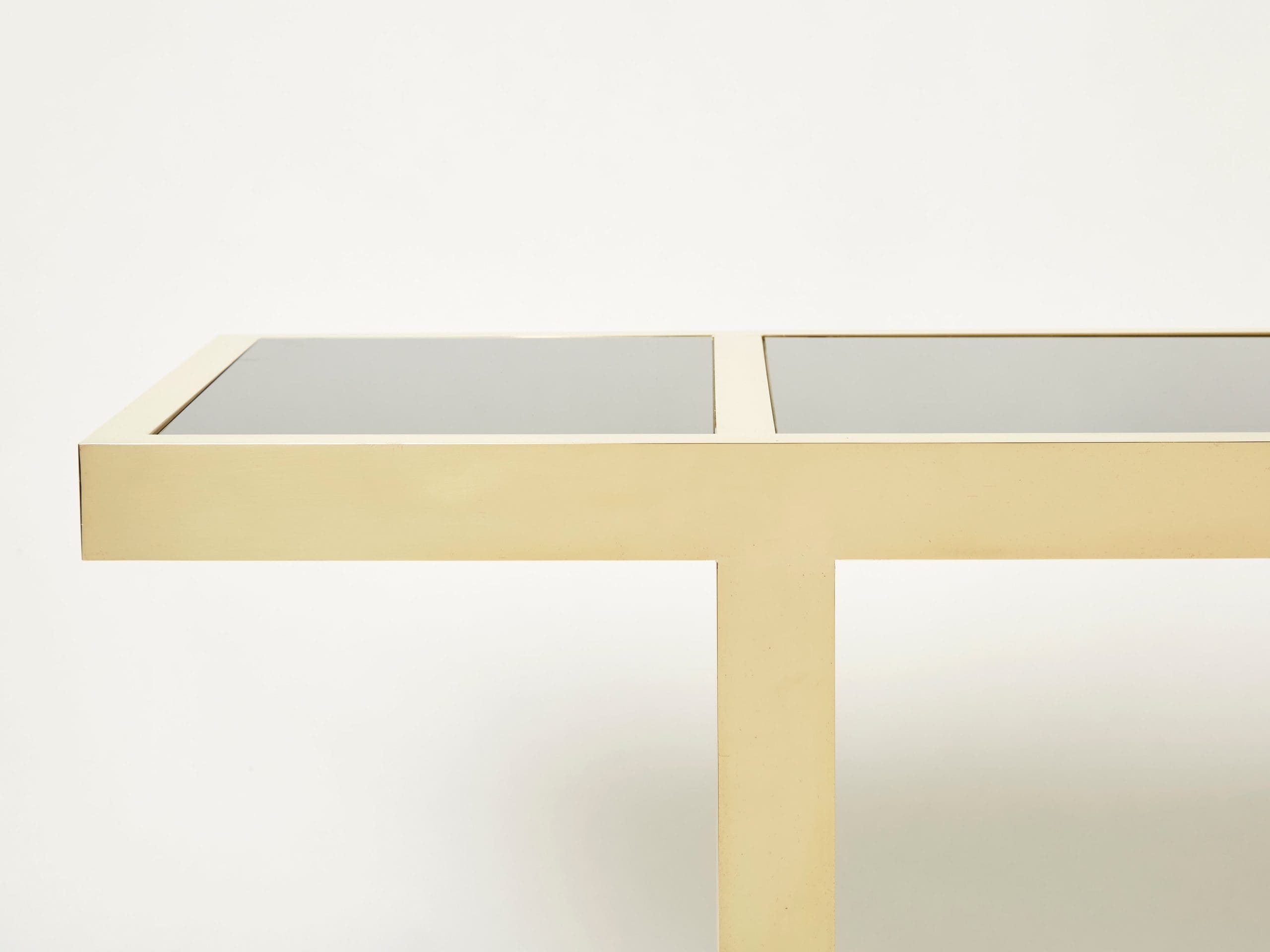 Console en Laiton et Opaline Noire de Style Milieu du Siècle Italien des Années 1970