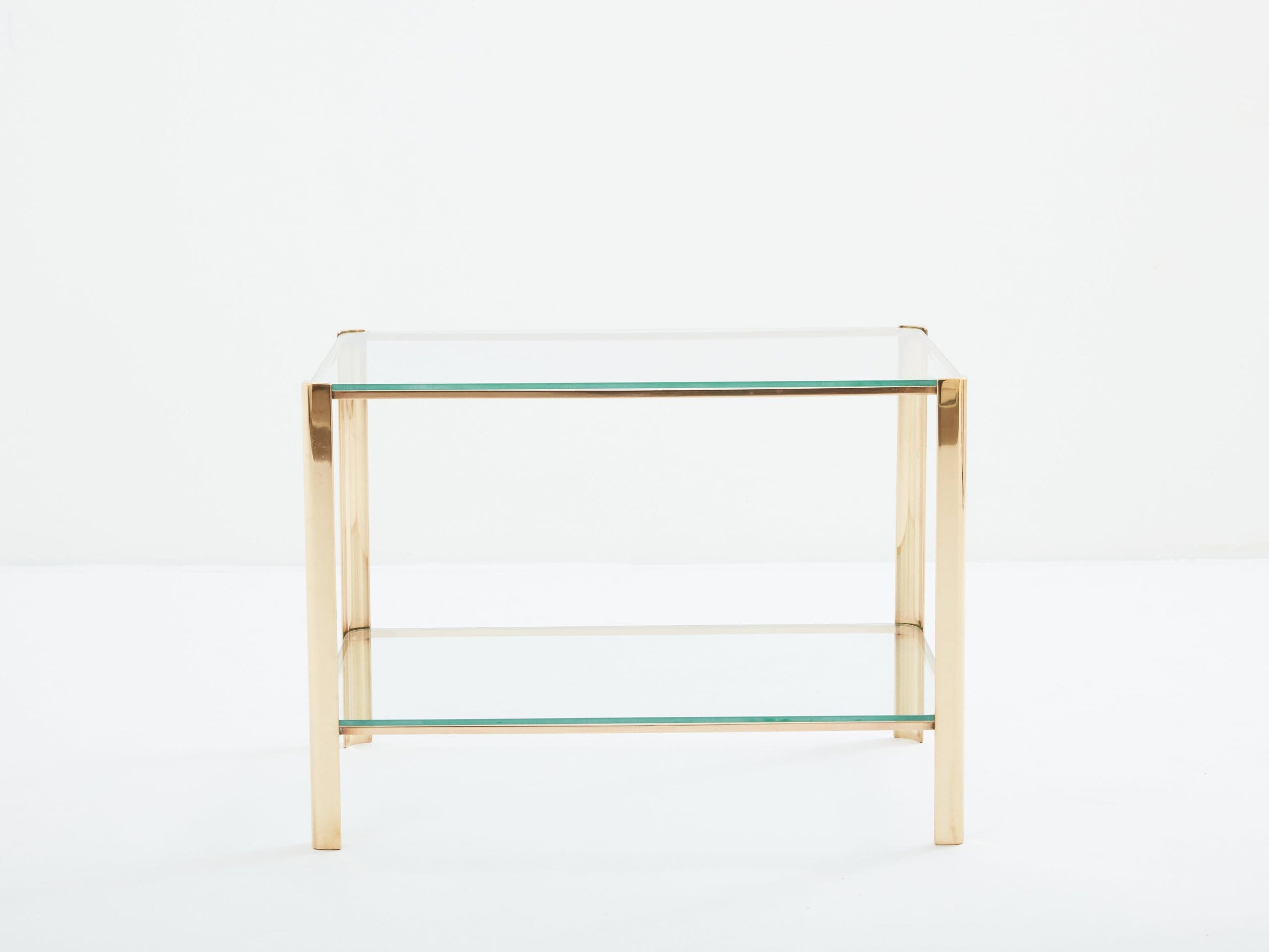 Two-tier Bronze glass side table by J.T. Lepelletier for Broncz 1960s