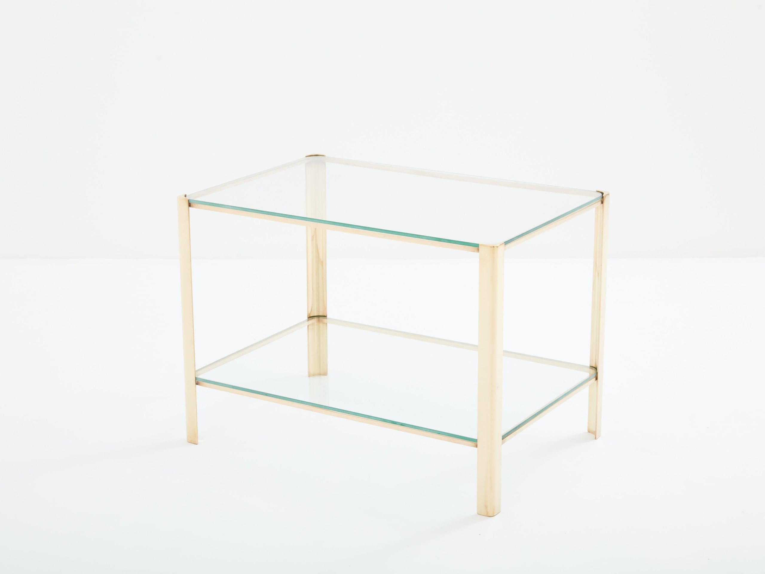 Two-tier Bronze glass side table by J.T. Lepelletier for Broncz 1960s