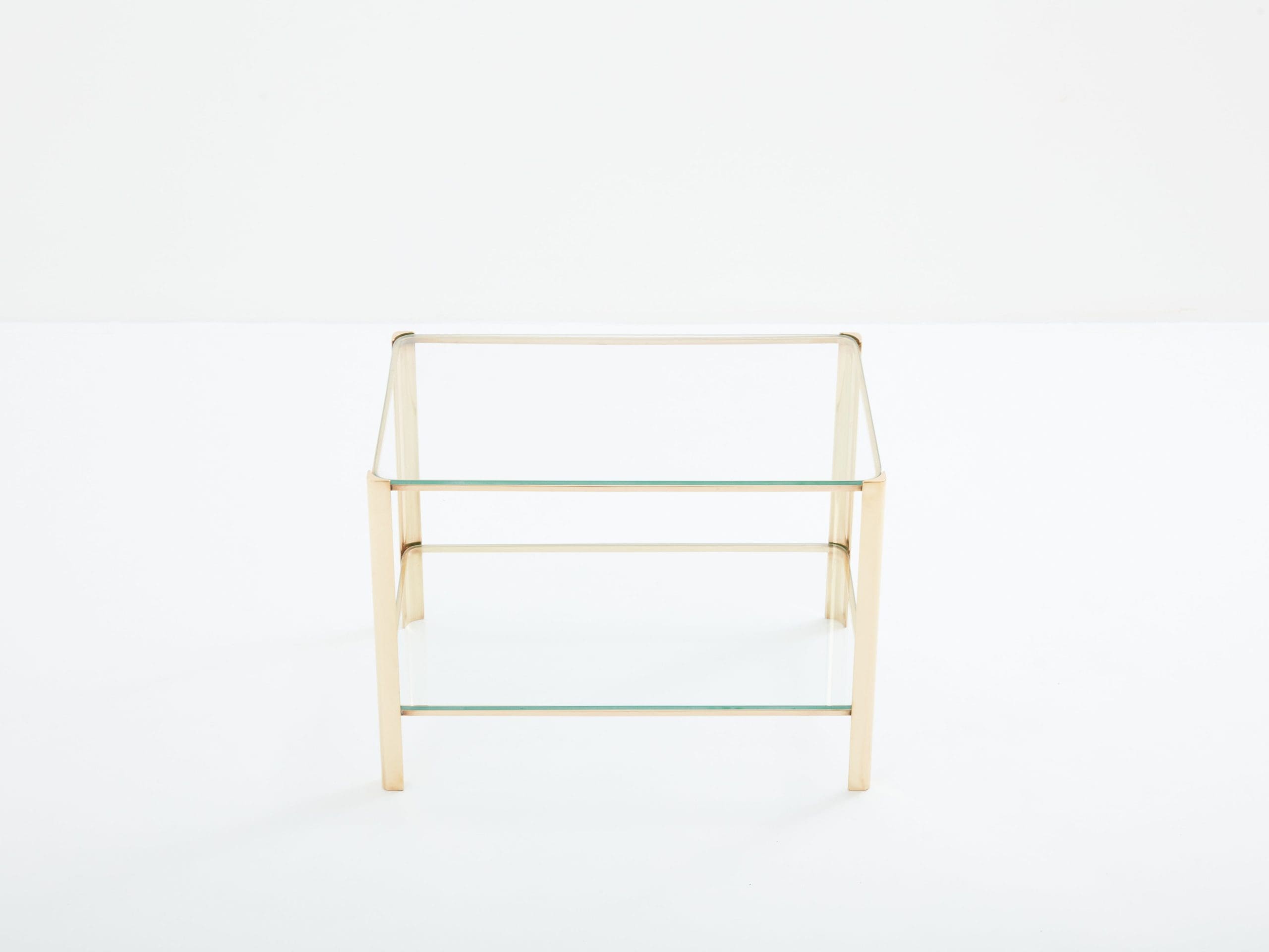 Two-tier Bronze glass side table by J.T. Lepelletier for Broncz 1960s