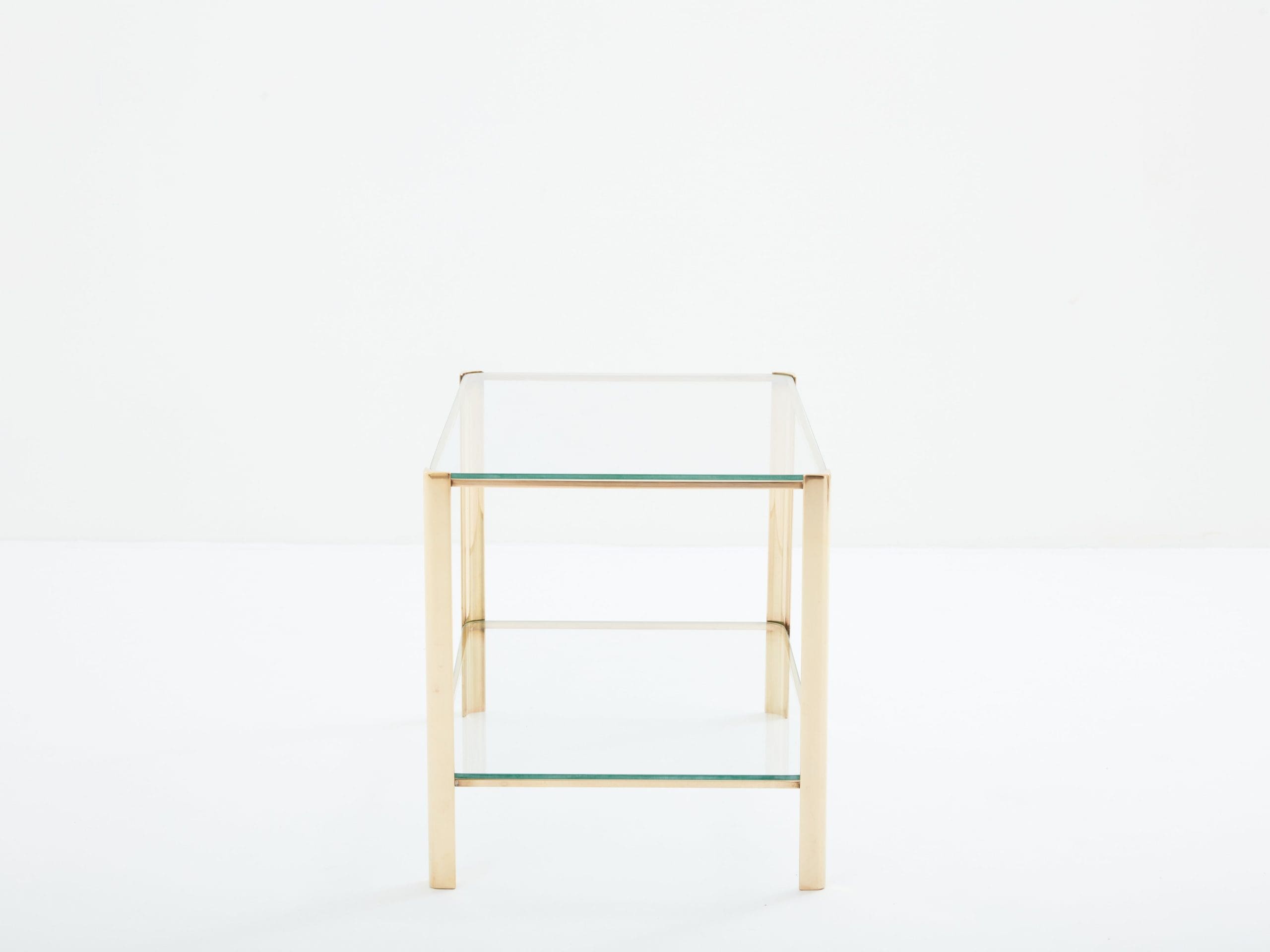 Two-tier Bronze glass side table by J.T. Lepelletier for Broncz 1960s
