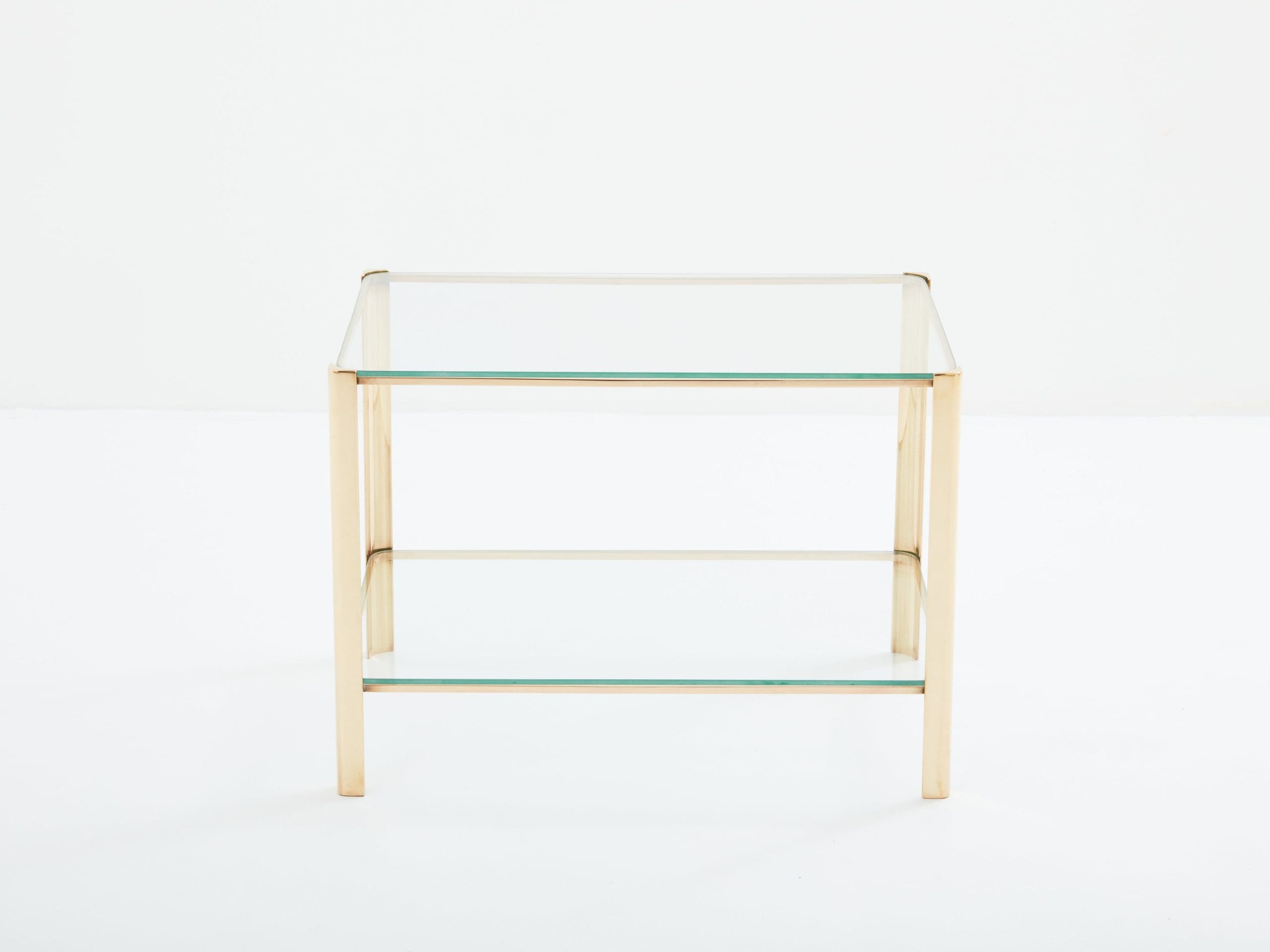 Two-tier Bronze glass side table by J.T. Lepelletier for Broncz 1960s