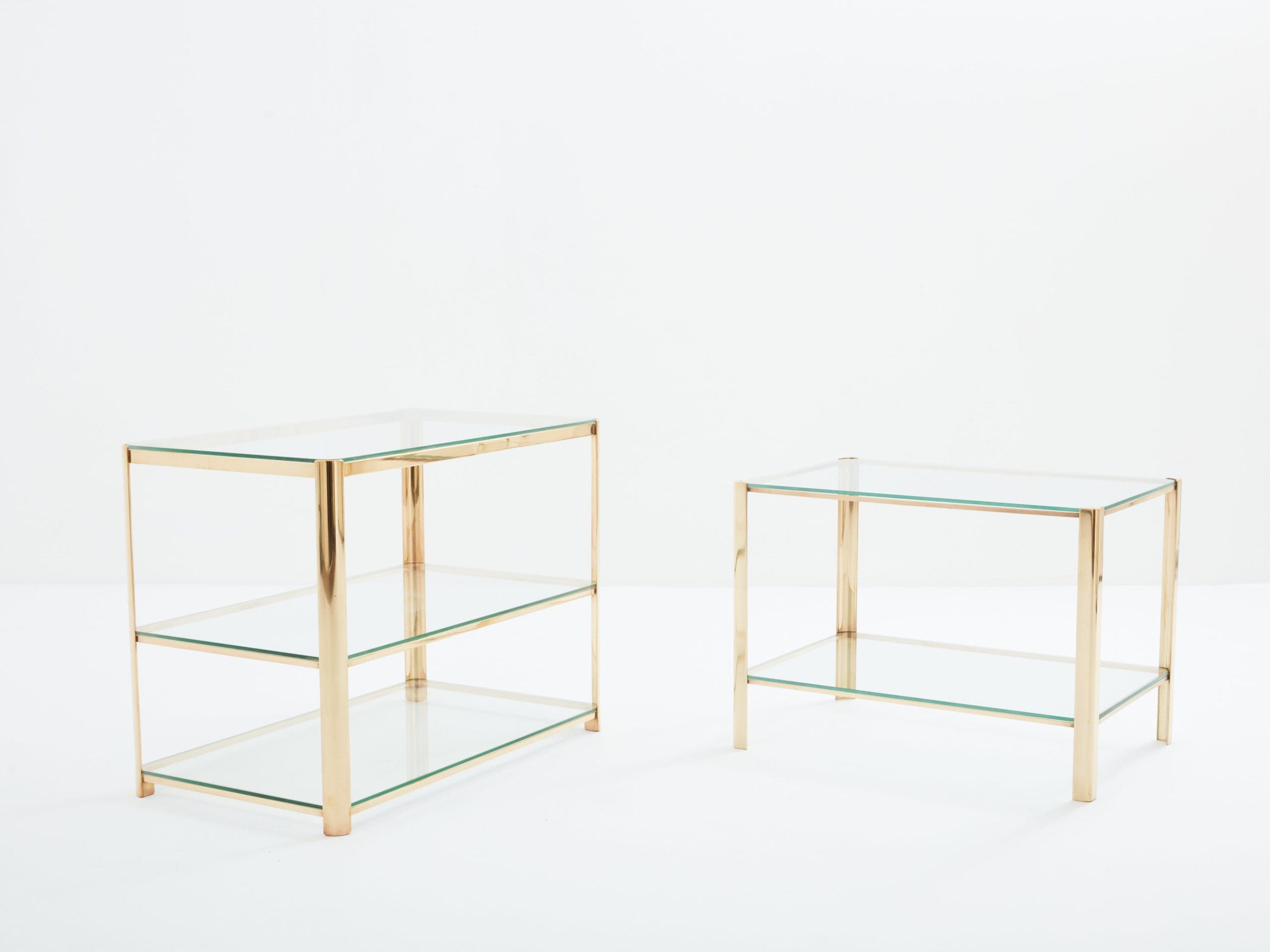 Two-tier Bronze glass side table by J.T. Lepelletier for Broncz 1960s