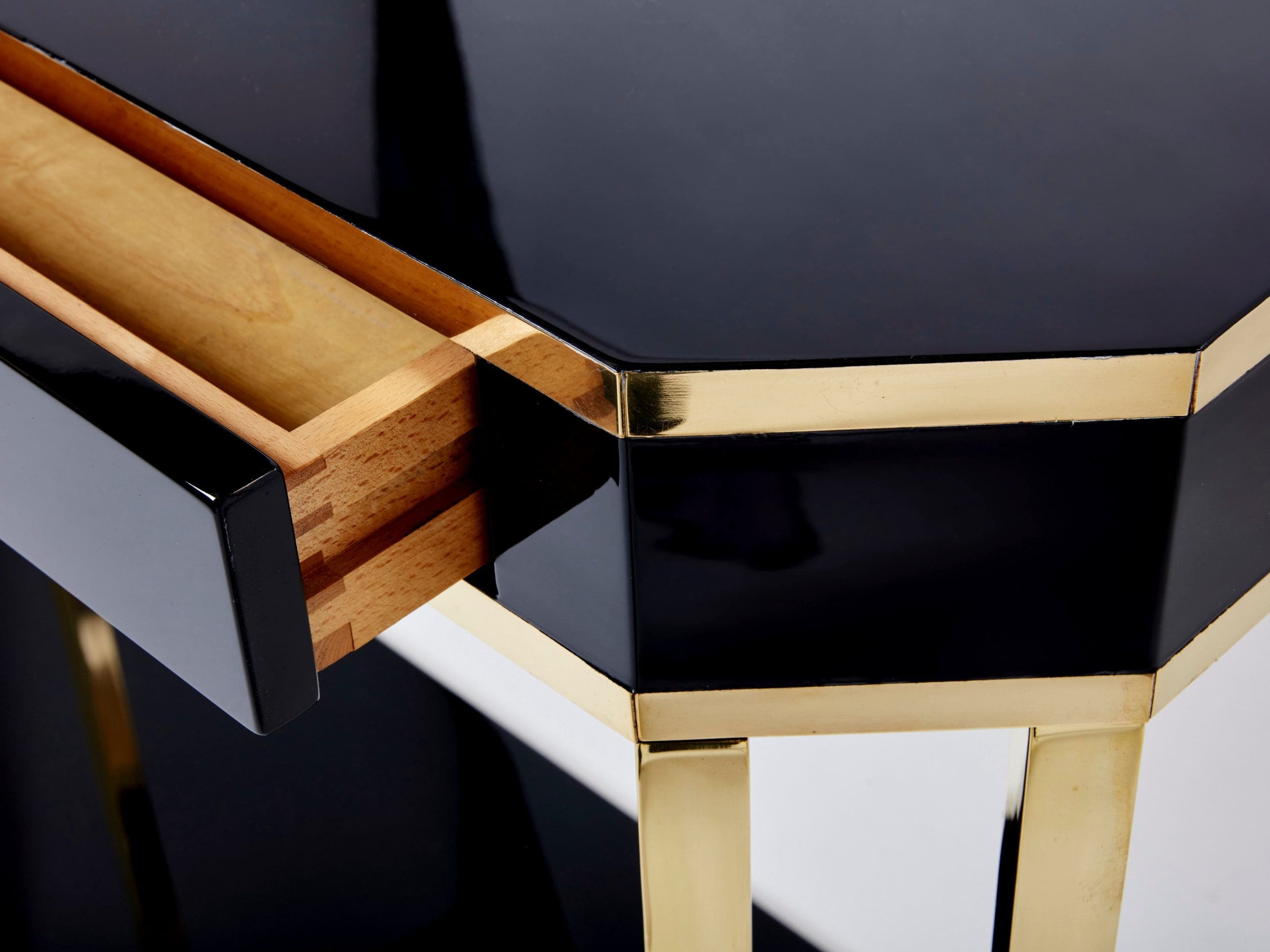 Console en Laiton et Laque Noire par J.C. Mahey, 1970s