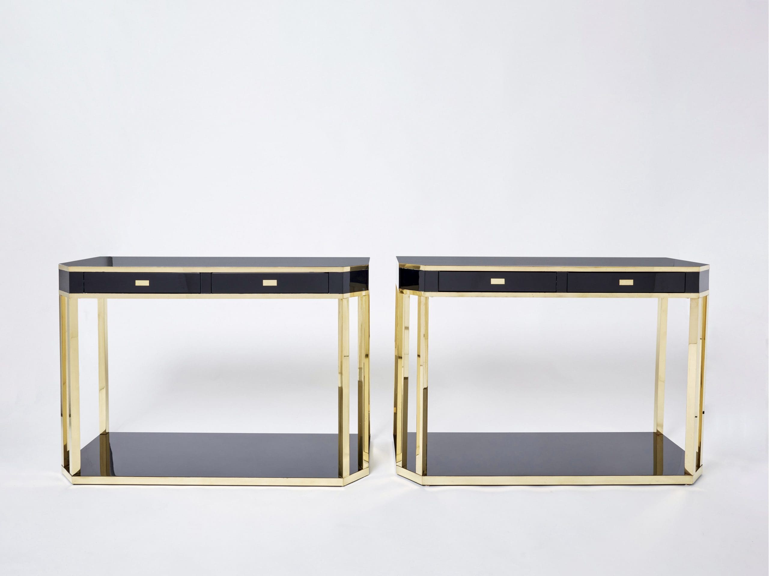 Console en Laiton et Laque Noire par J.C. Mahey, 1970s