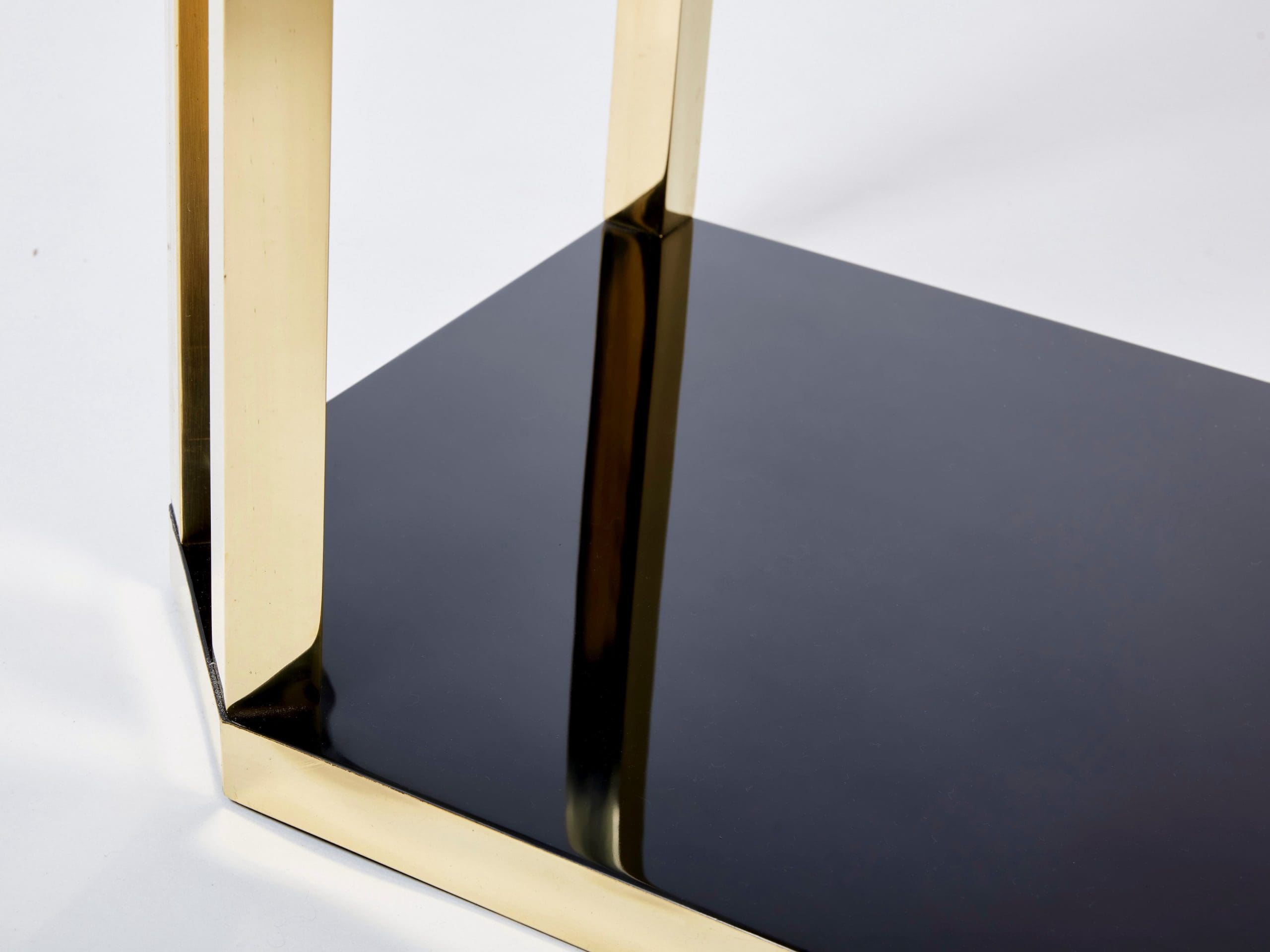 Console en Laiton et Laque Noire par J.C. Mahey, 1970s
