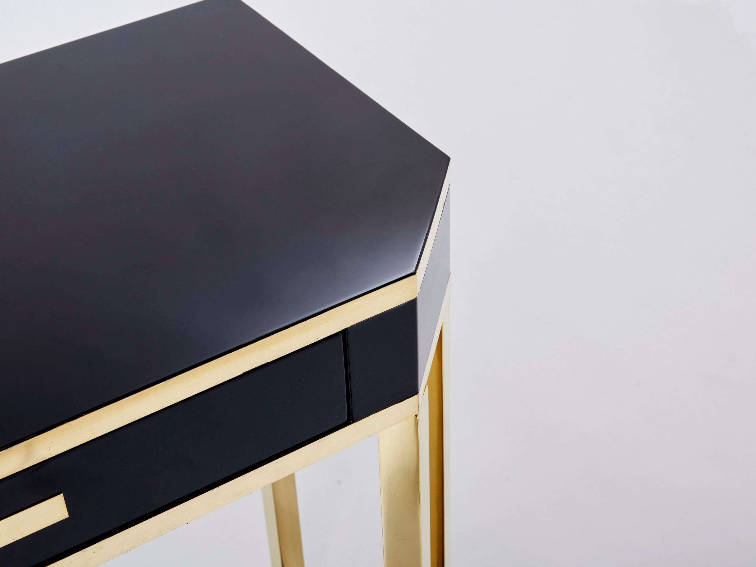 Console en Laiton et Laque Noire par J.C. Mahey, 1970s