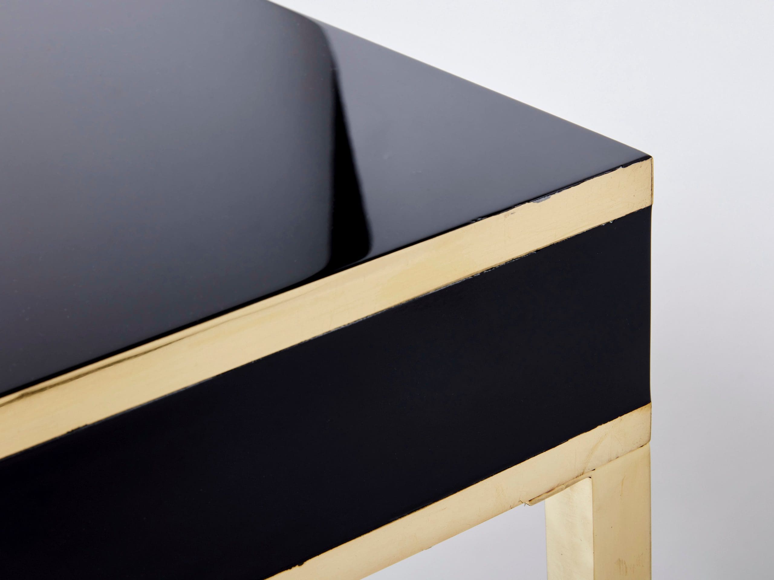Console en Laiton et Laque Noire par J.C. Mahey, 1970s