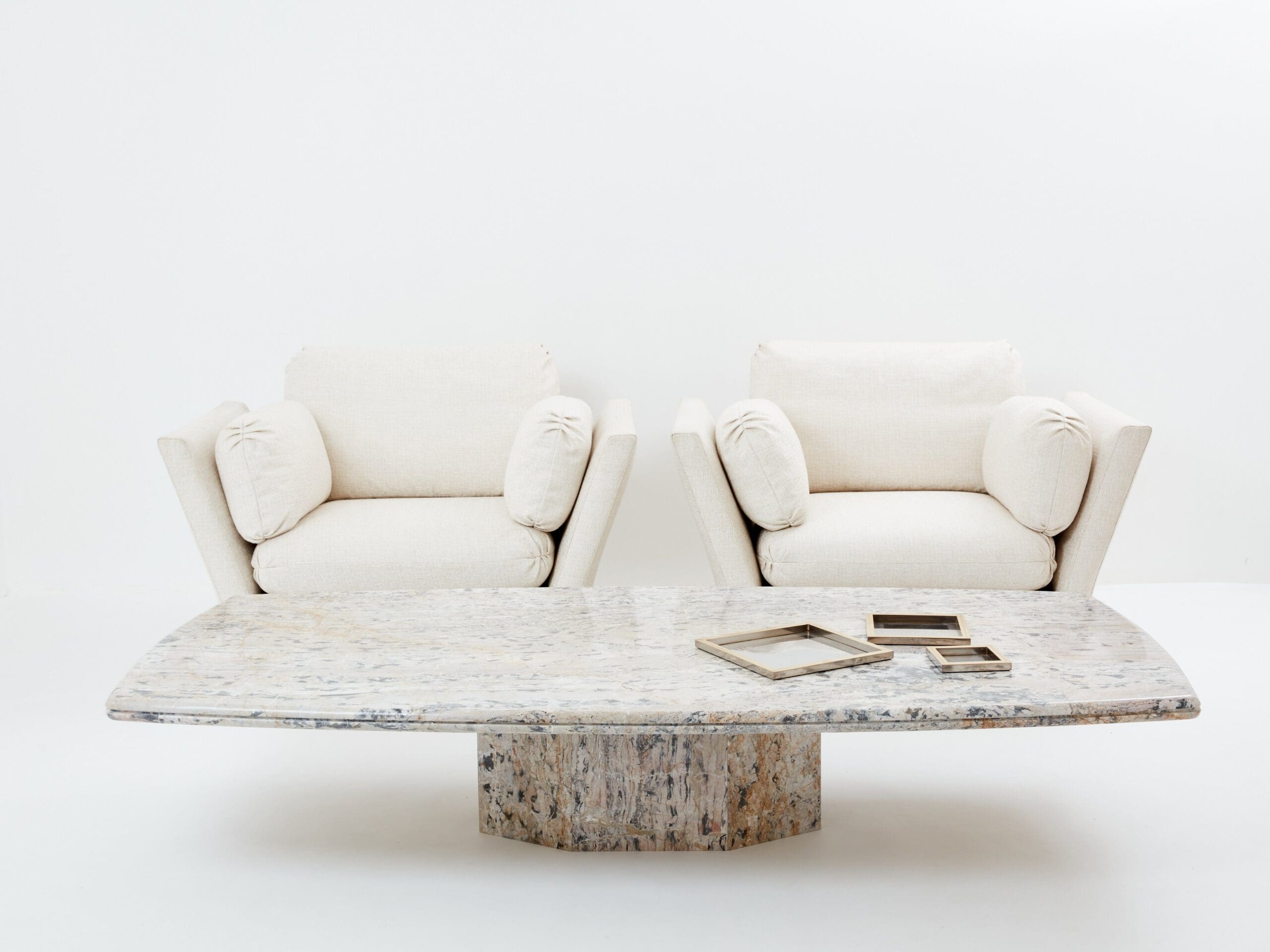 Table Basse en Marbre Sicilien Greige des Années 1970