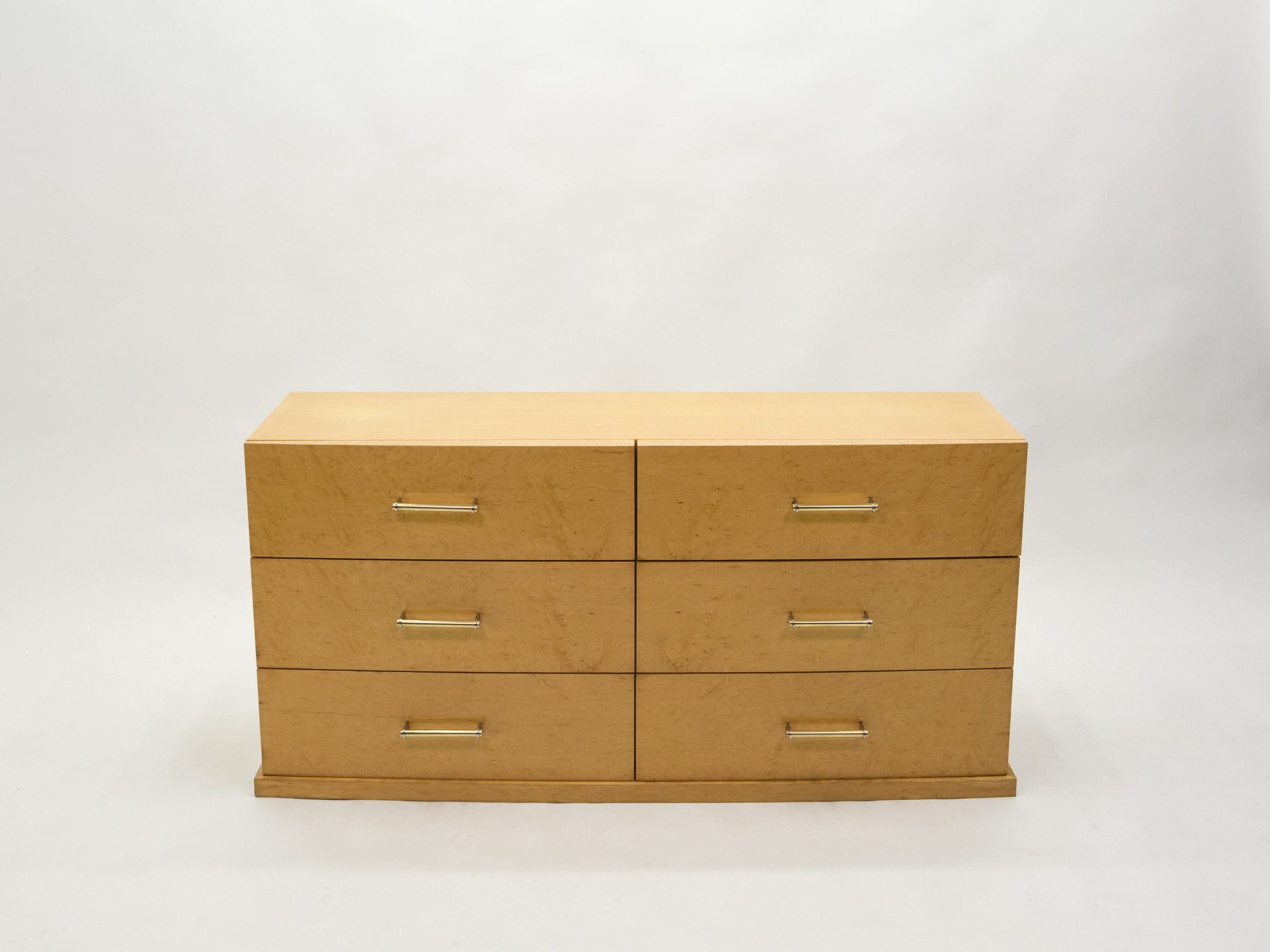 Grande Commode Art Déco Française en Sycomore avec Poignées en Laiton, Années 1940