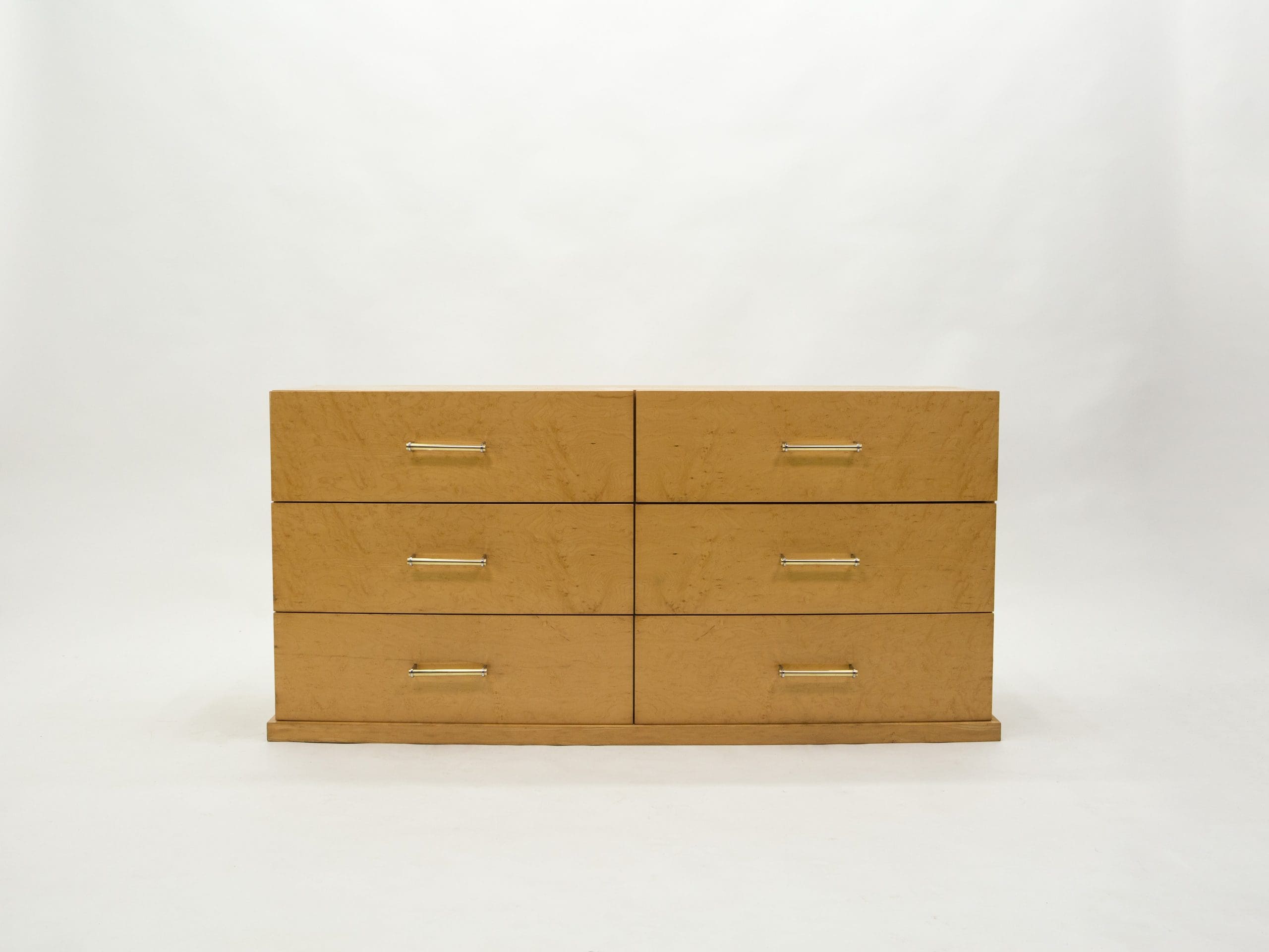 Grande Commode Art Déco Française en Sycomore avec Poignées en Laiton, Années 1940