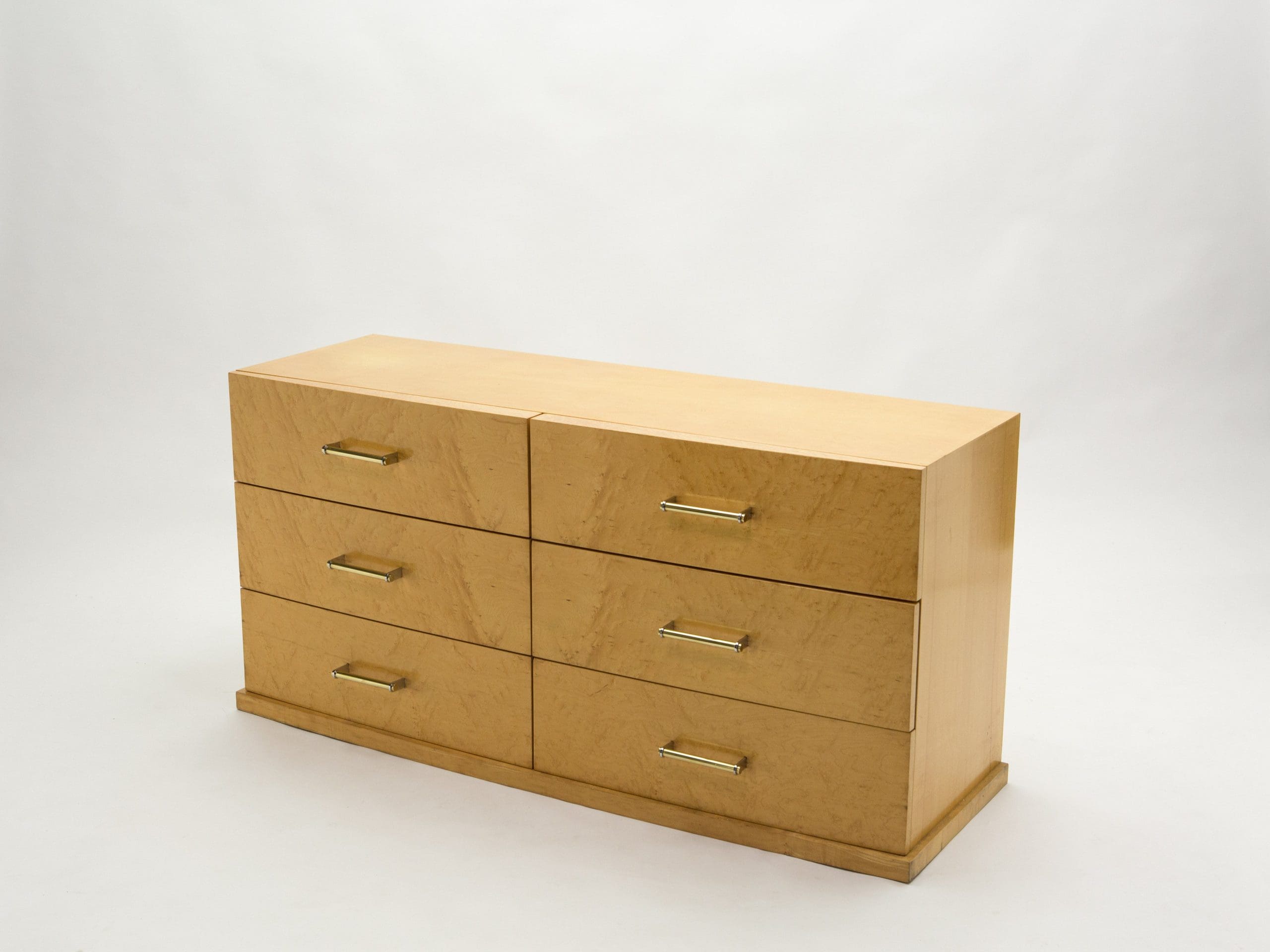 Grande Commode Art Déco Française en Sycomore avec Poignées en Laiton, Années 1940