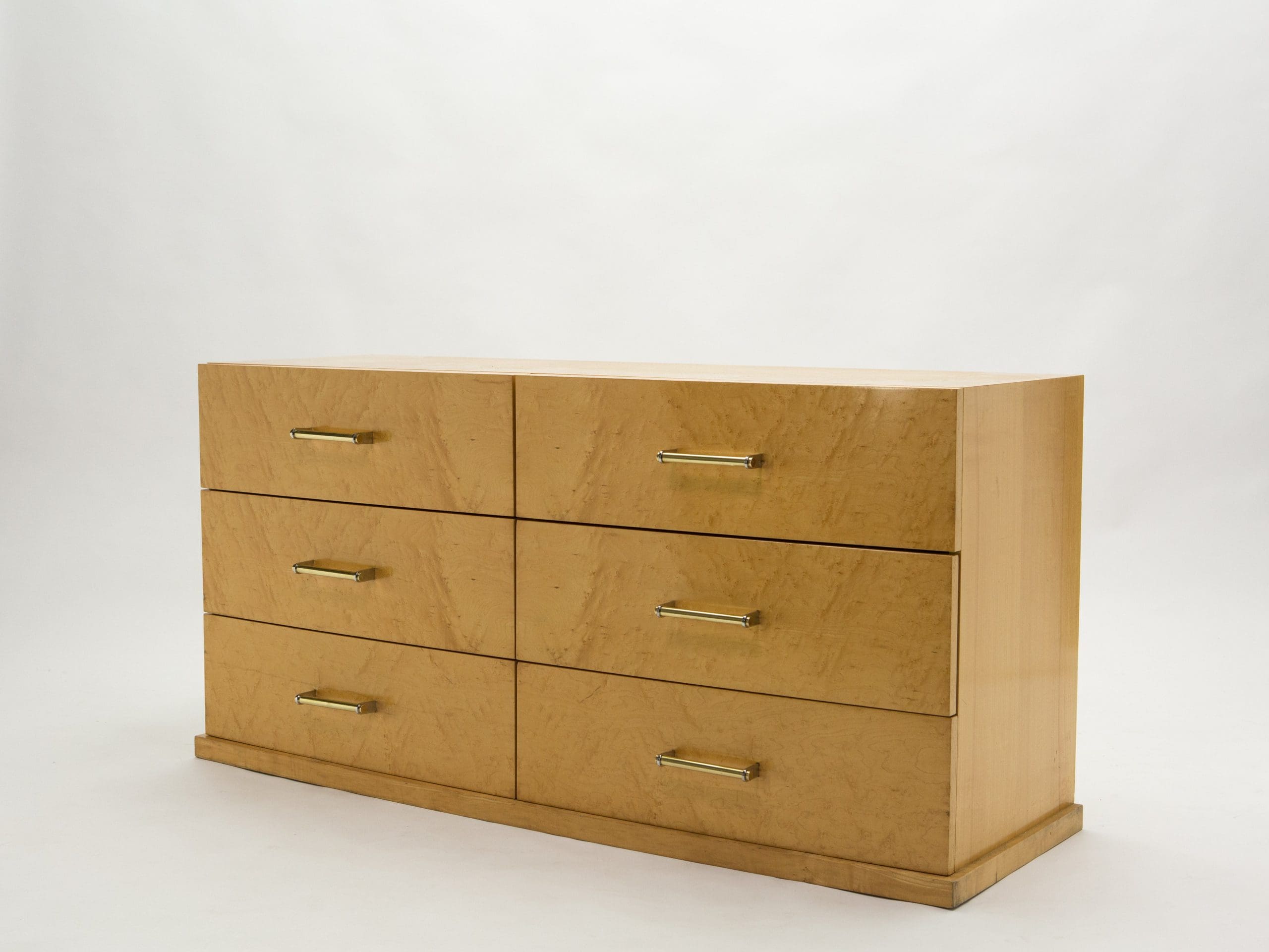 Grande Commode Art Déco Française en Sycomore avec Poignées en Laiton, Années 1940