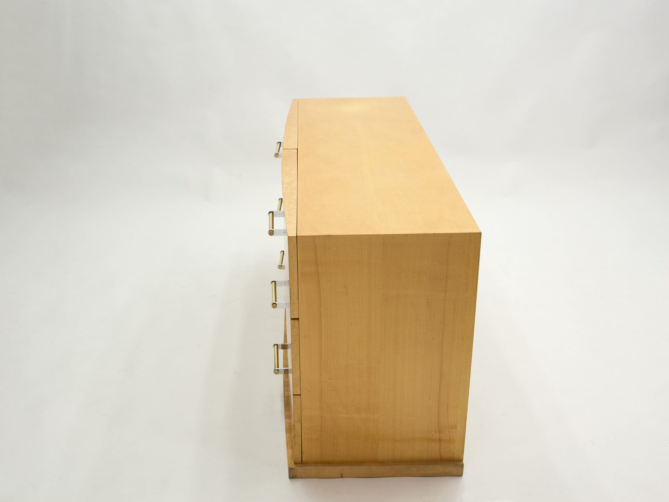 Grande Commode Art Déco Française en Sycomore avec Poignées en Laiton, Années 1940