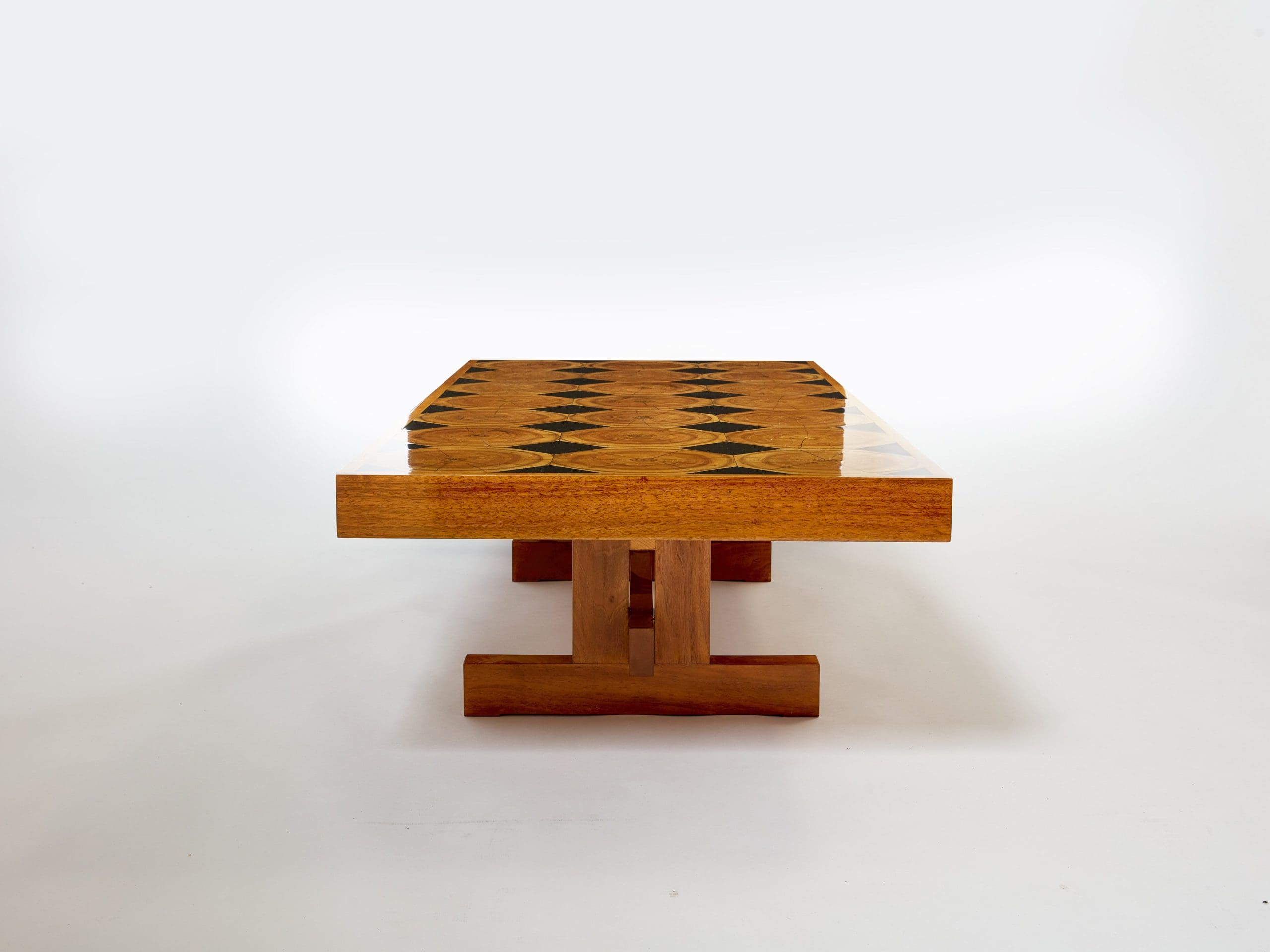 Table basse française en chêne, bois pétrifié et ardoise, années 1960