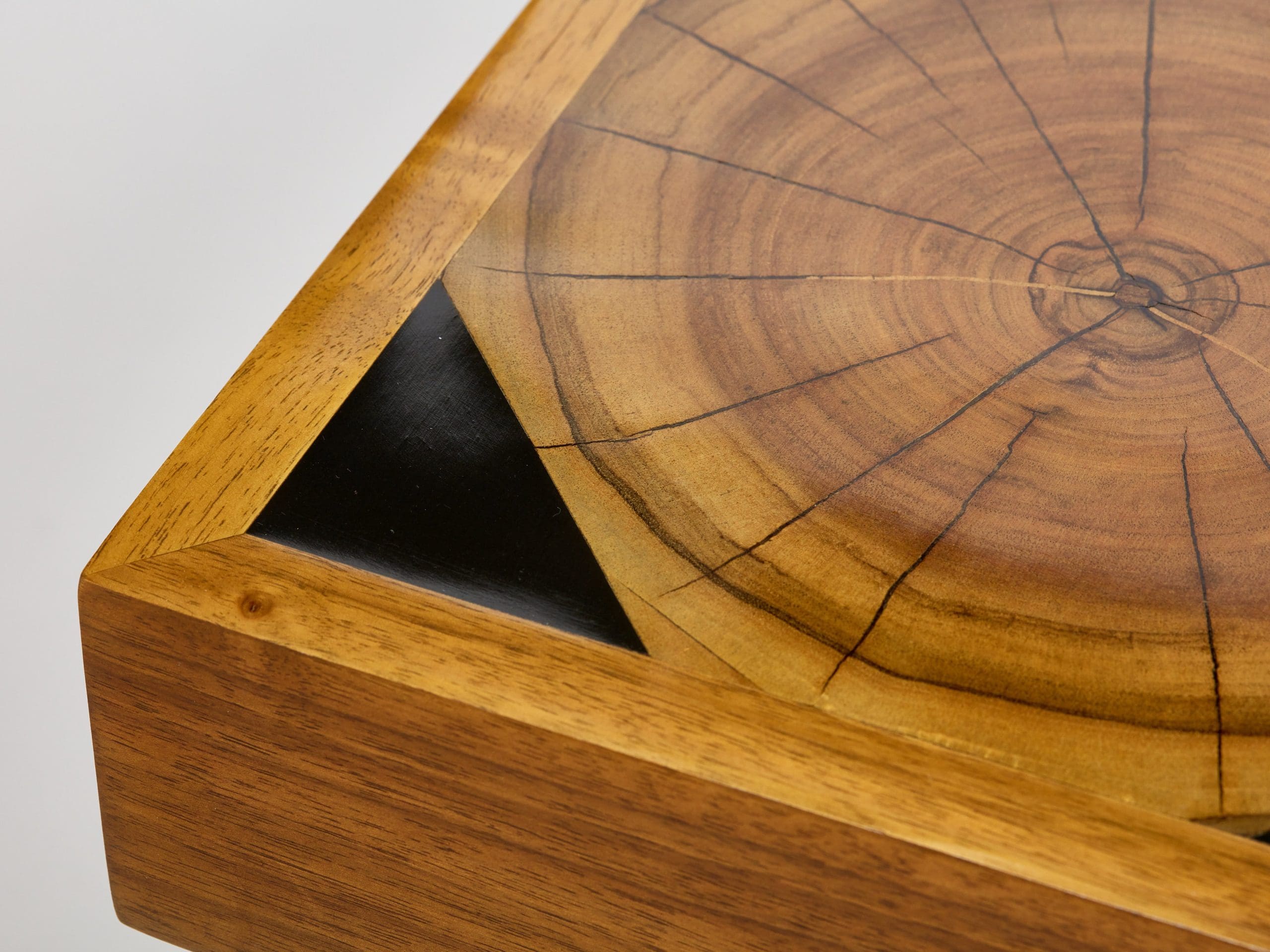 Table basse française en chêne, bois pétrifié et ardoise, années 1960