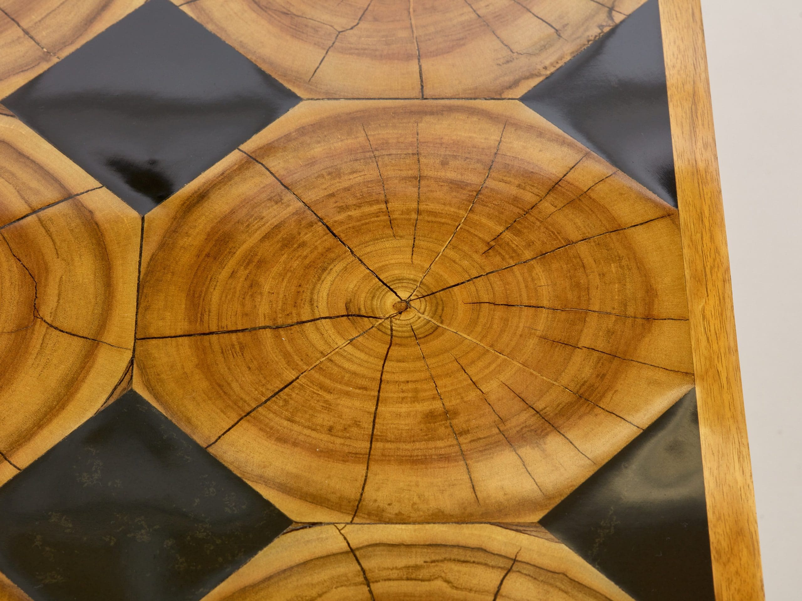 Table basse française en chêne, bois pétrifié et ardoise, années 1960