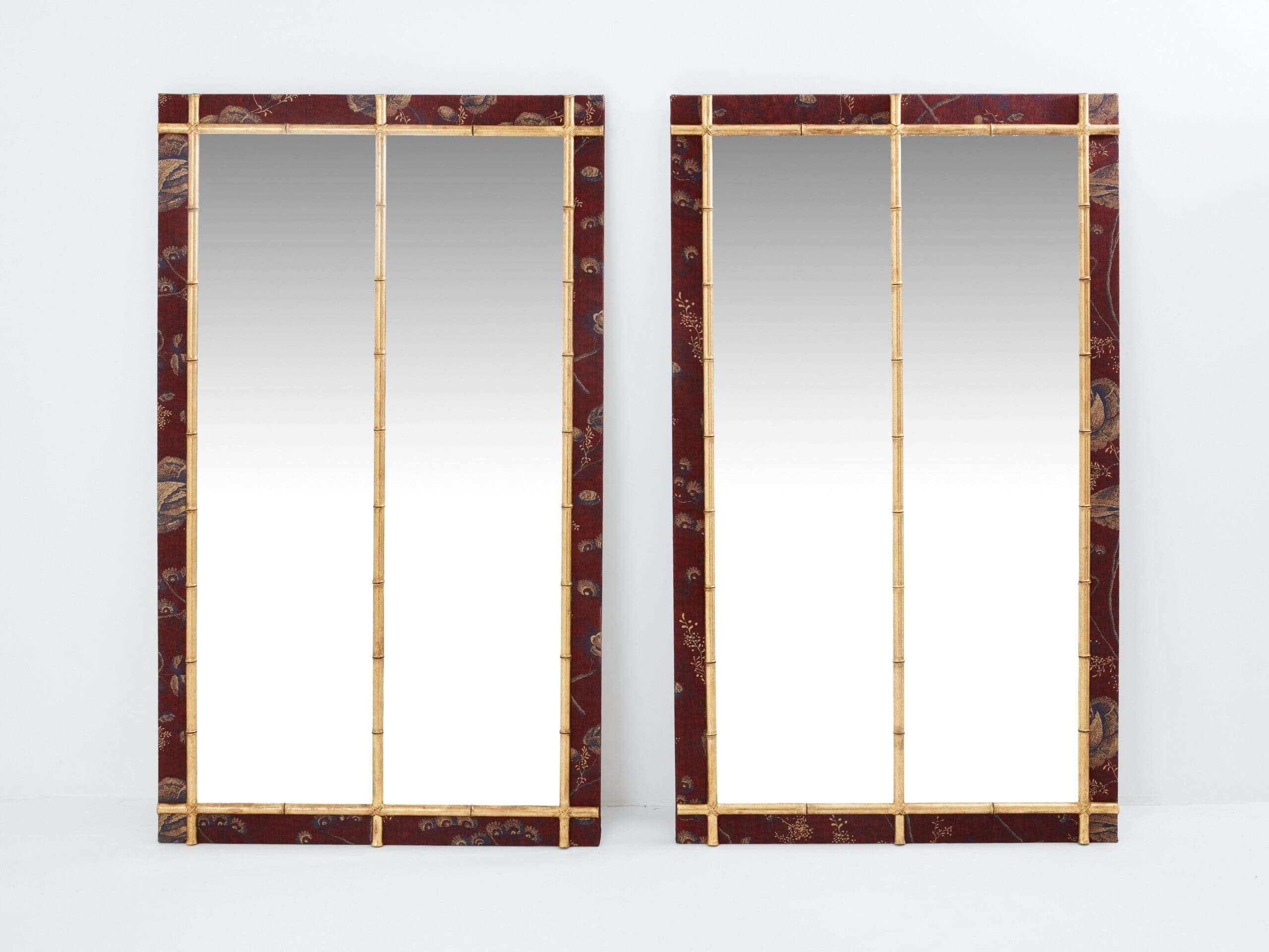Grande Paire de Miroirs Français du XIXe Siècle en Faux Bambou Doré
