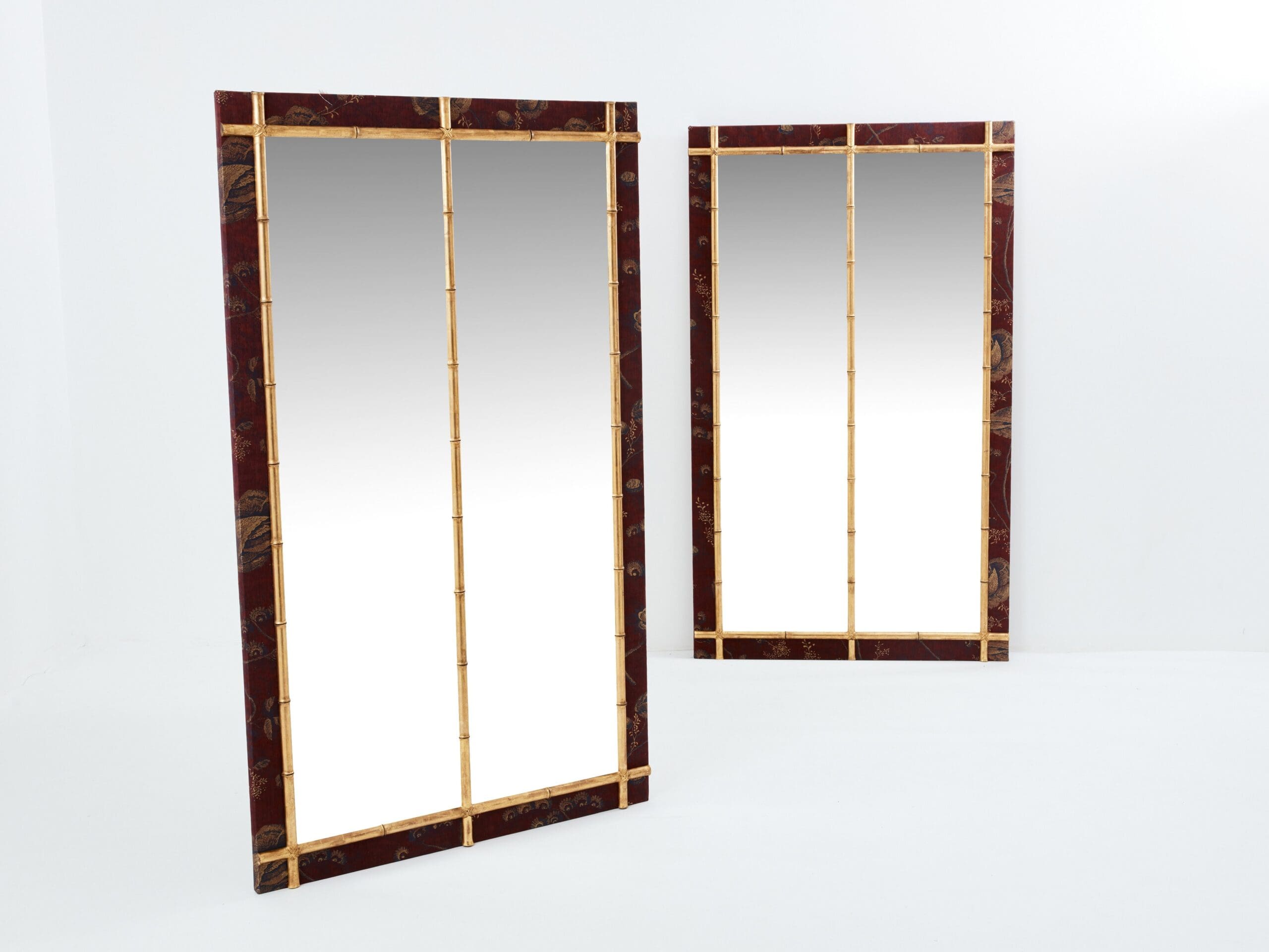Grande Paire de Miroirs Français du XIXe Siècle en Faux Bambou Doré