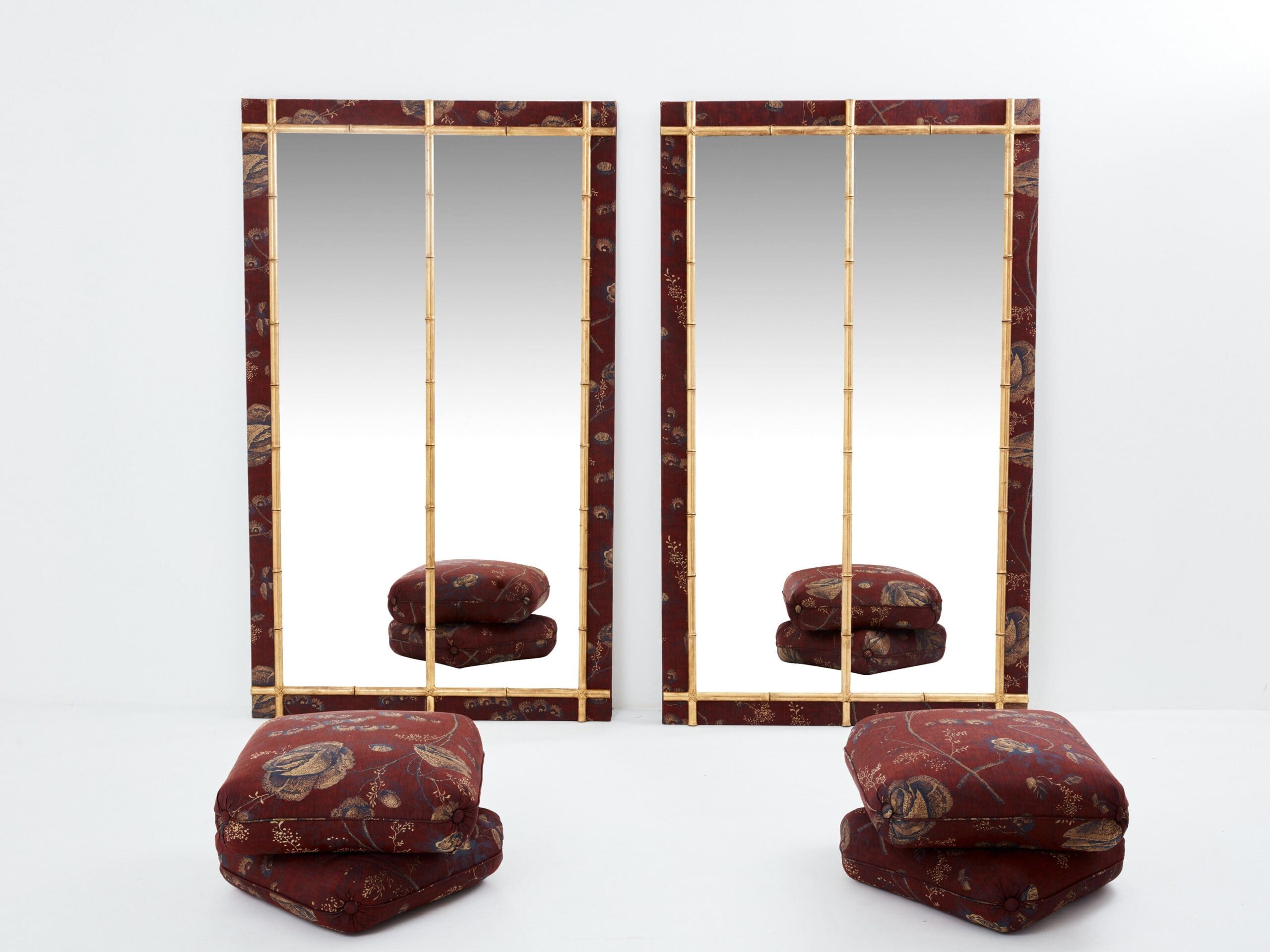Grande Paire de Miroirs Français du XIXe Siècle en Faux Bambou Doré