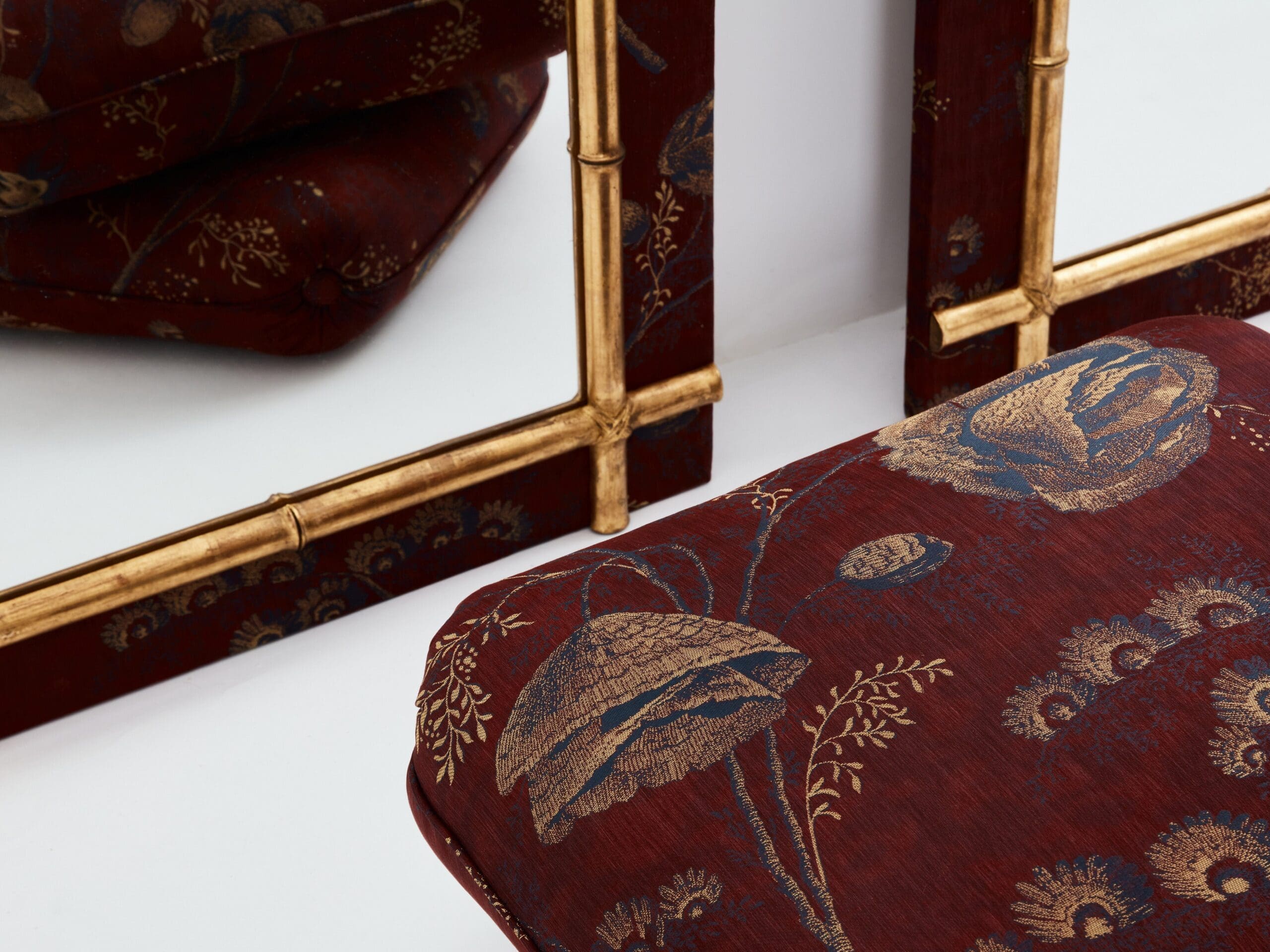 Grande Paire de Miroirs Français du XIXe Siècle en Faux Bambou Doré