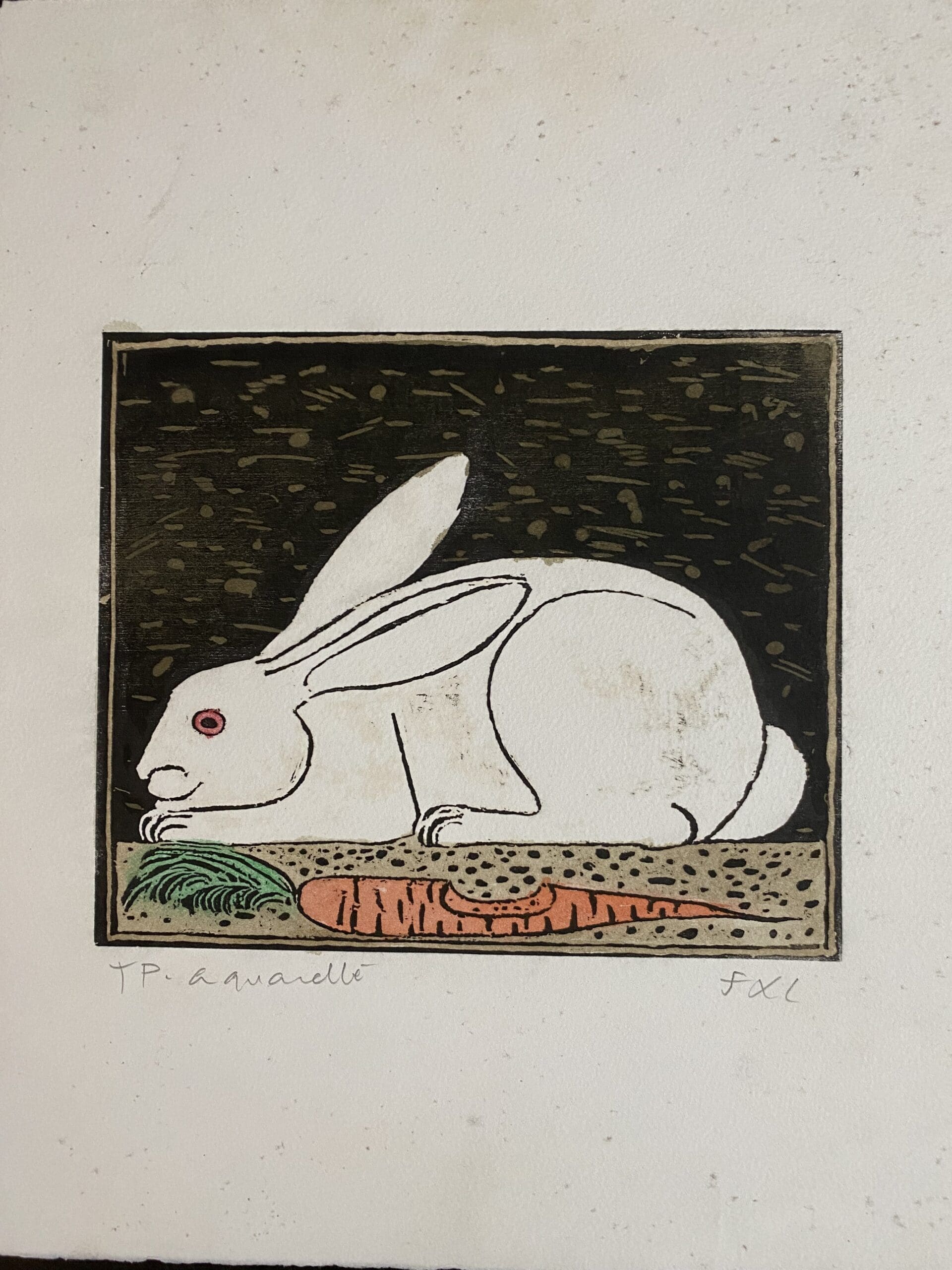 Lithographie Aquarellée « Le Lapin » par François Xavier Lalanne