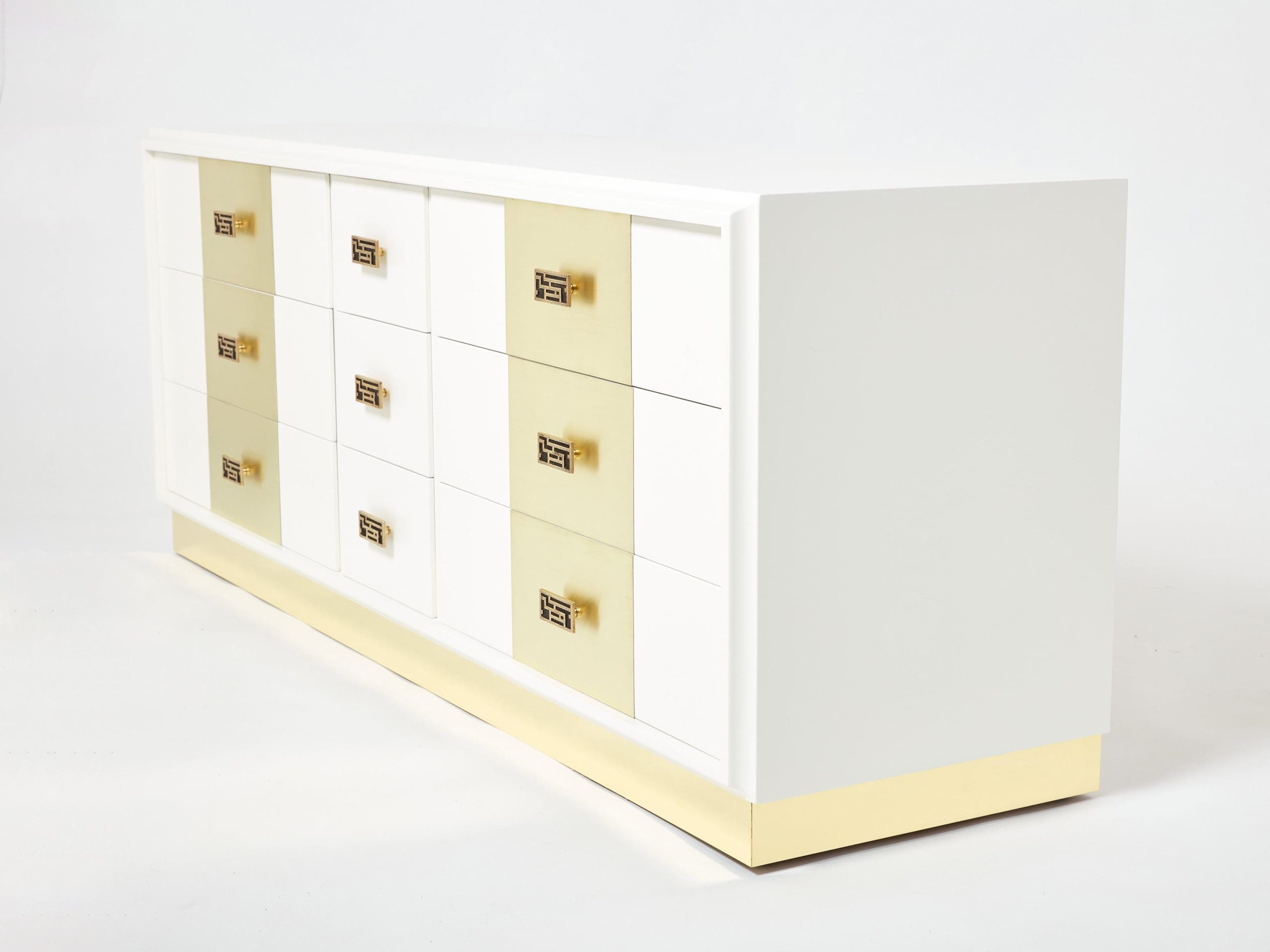 Commode en Laiton Laqué Blanc par Luciano Frigerio, 1970s