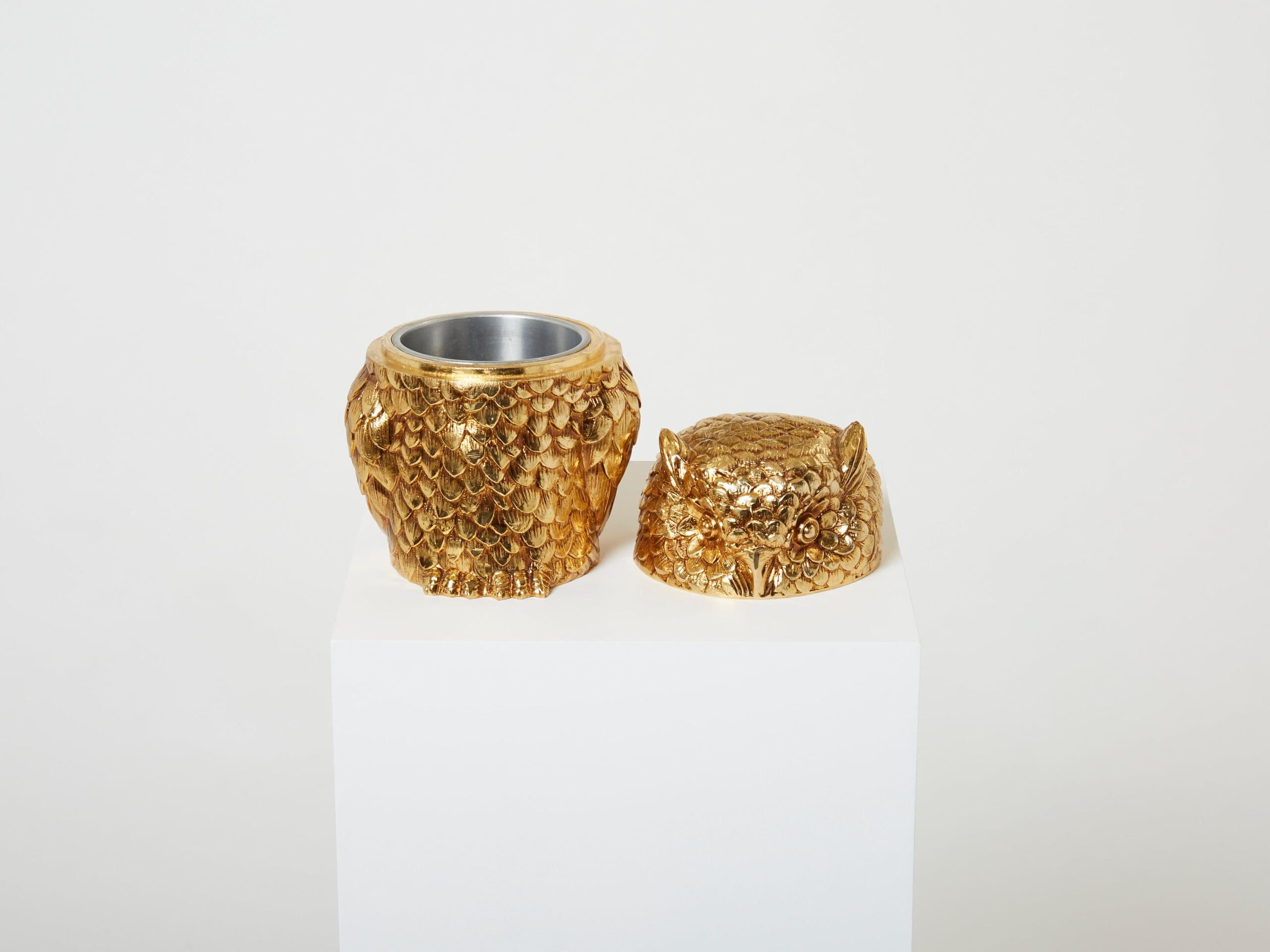 Mauro Manetti owl Ice Bucket gilt plated Italy from 1960
