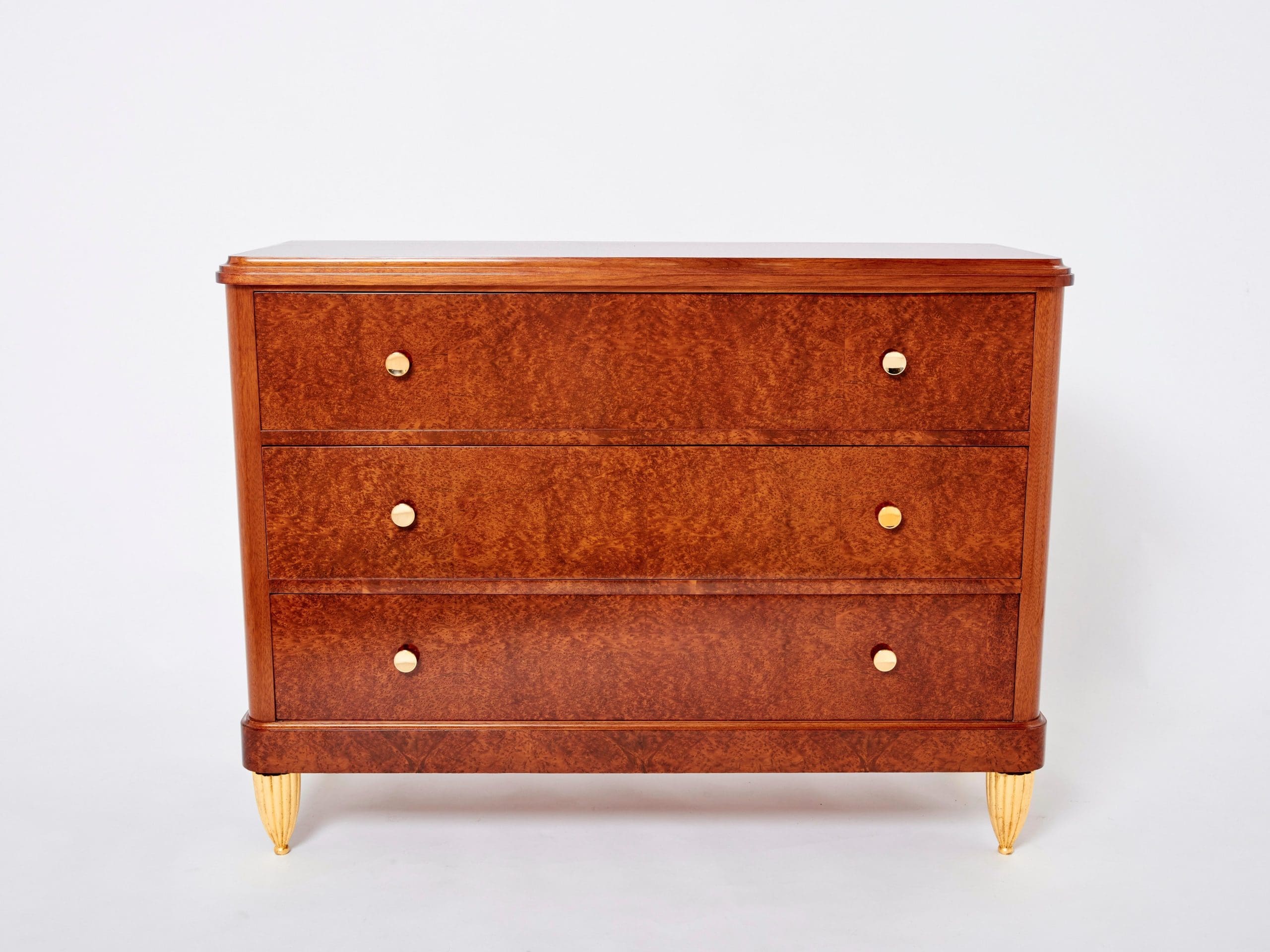Commode Art Déco en Loupe d’Amboyne, Attribuée à Maurice Dufrène, Années 1940