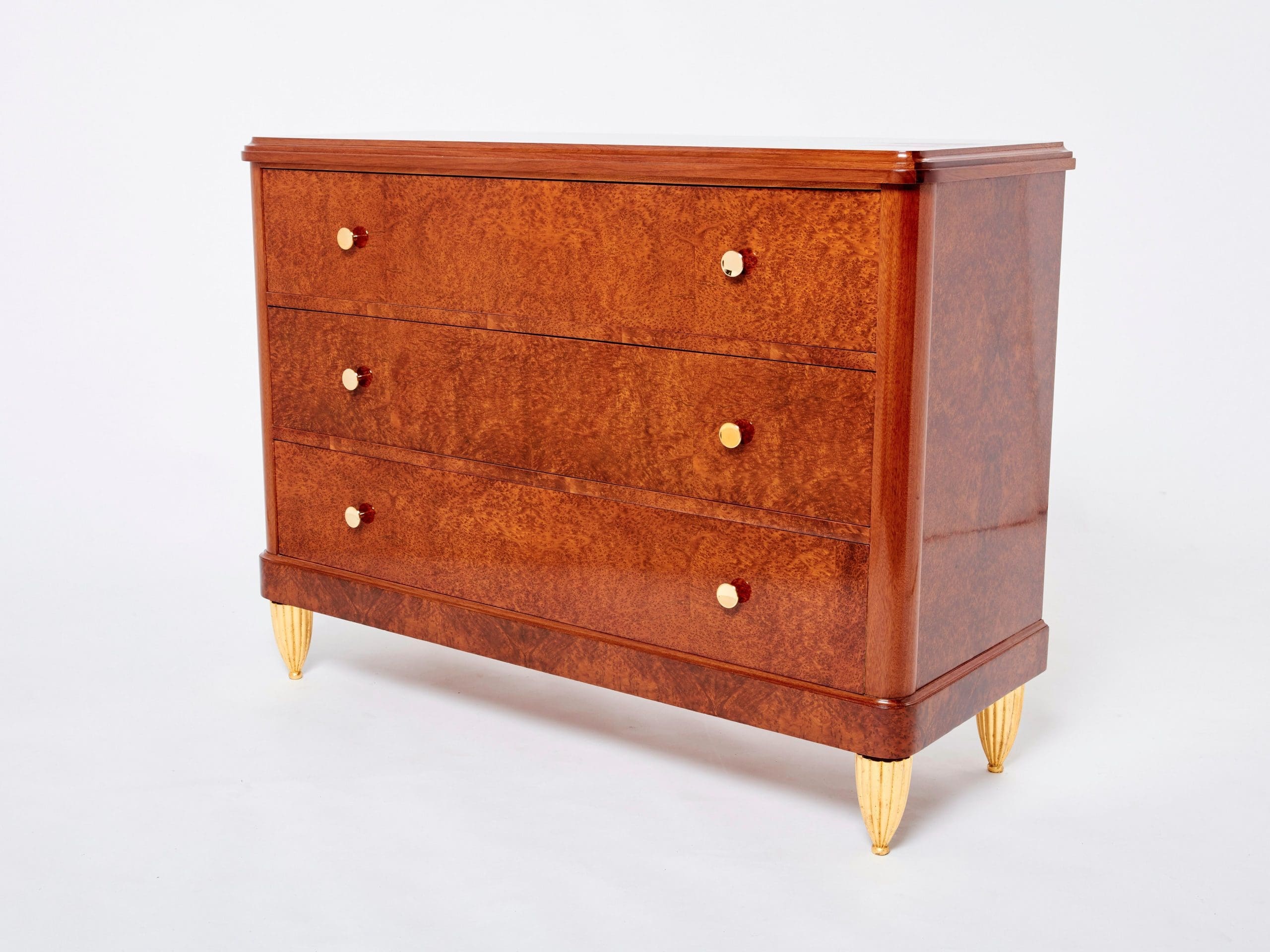 Commode Art Déco en Loupe d’Amboyne, Attribuée à Maurice Dufrène, Années 1940
