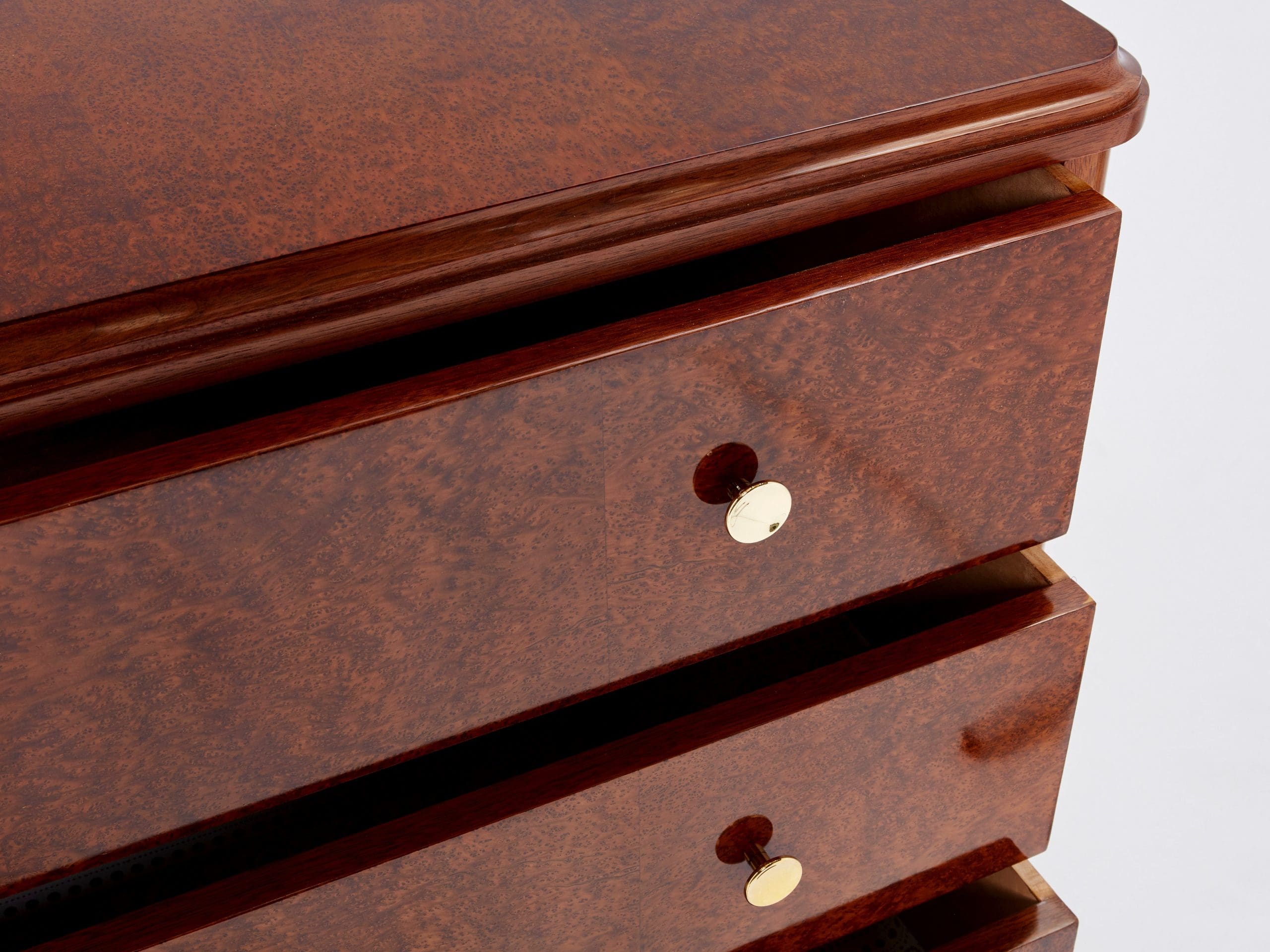 Commode Art Déco en Loupe d’Amboyne, Attribuée à Maurice Dufrène, Années 1940
