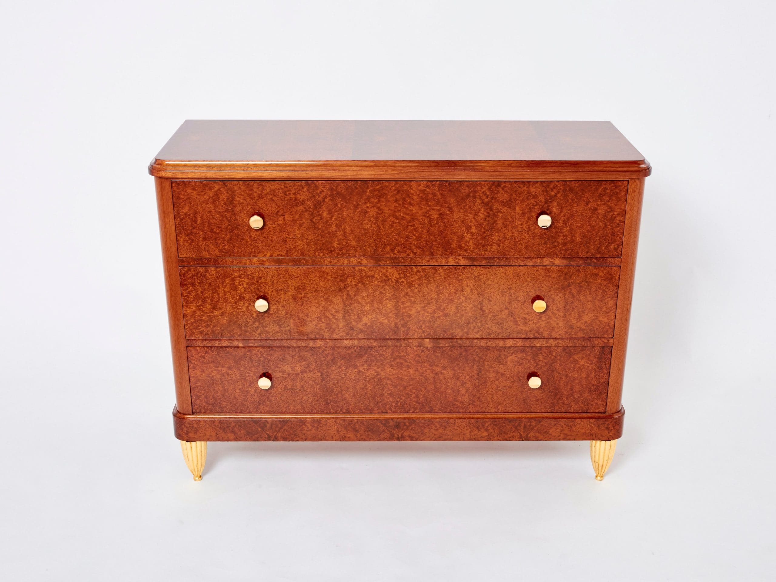 Commode Art Déco en Loupe d’Amboyne, Attribuée à Maurice Dufrène, Années 1940