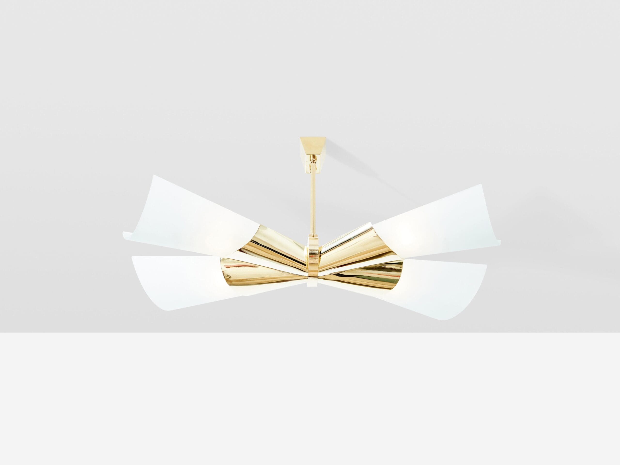Lustre en Laiton et Verre Opalin par Max Ingrand pour Fontana Arte, 1955