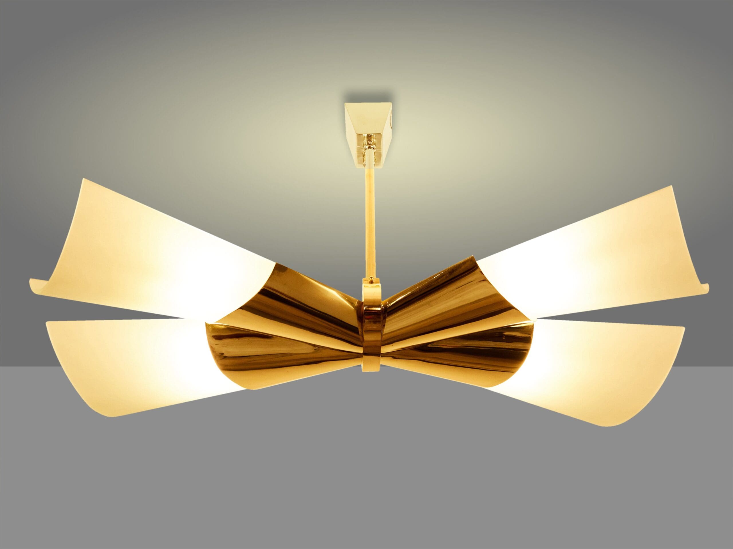 Lustre en Laiton et Verre Opalin par Max Ingrand pour Fontana Arte, 1955