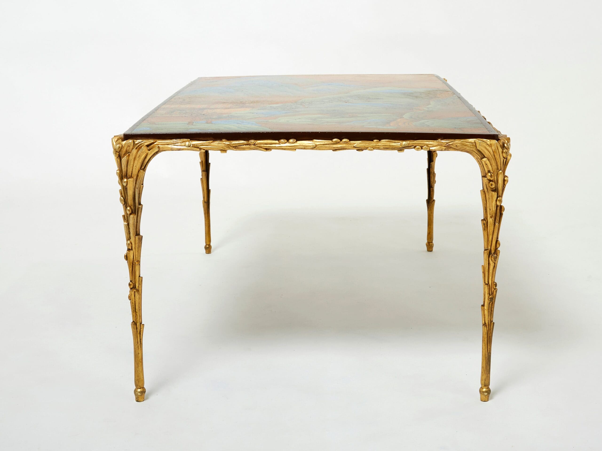 Table Basse en Bronze Bambou avec Dessus Laqué Chinois par Maison Baguès des Années 1960