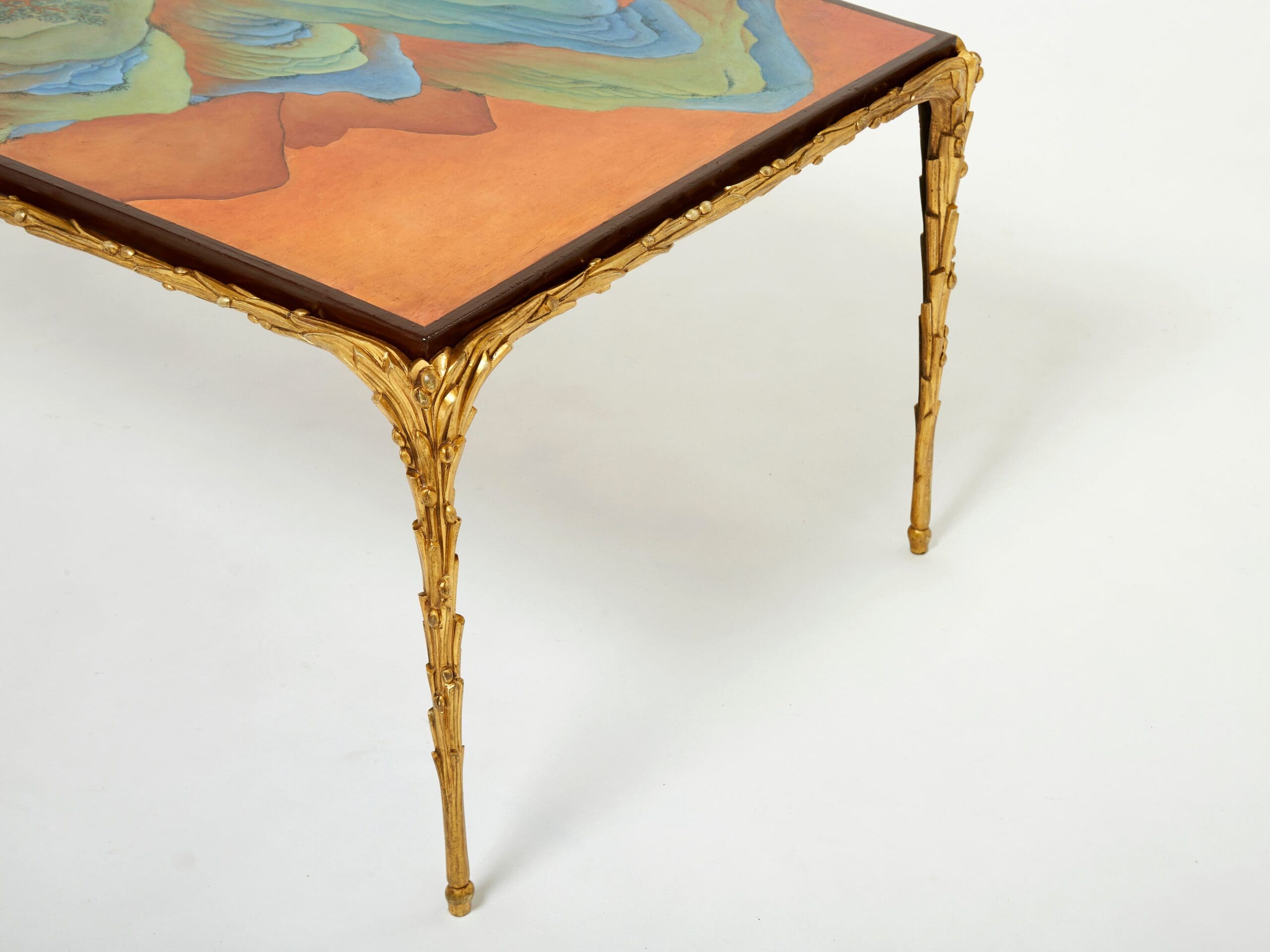 Table Basse en Bronze Bambou avec Dessus Laqué Chinois par Maison Baguès des Années 1960