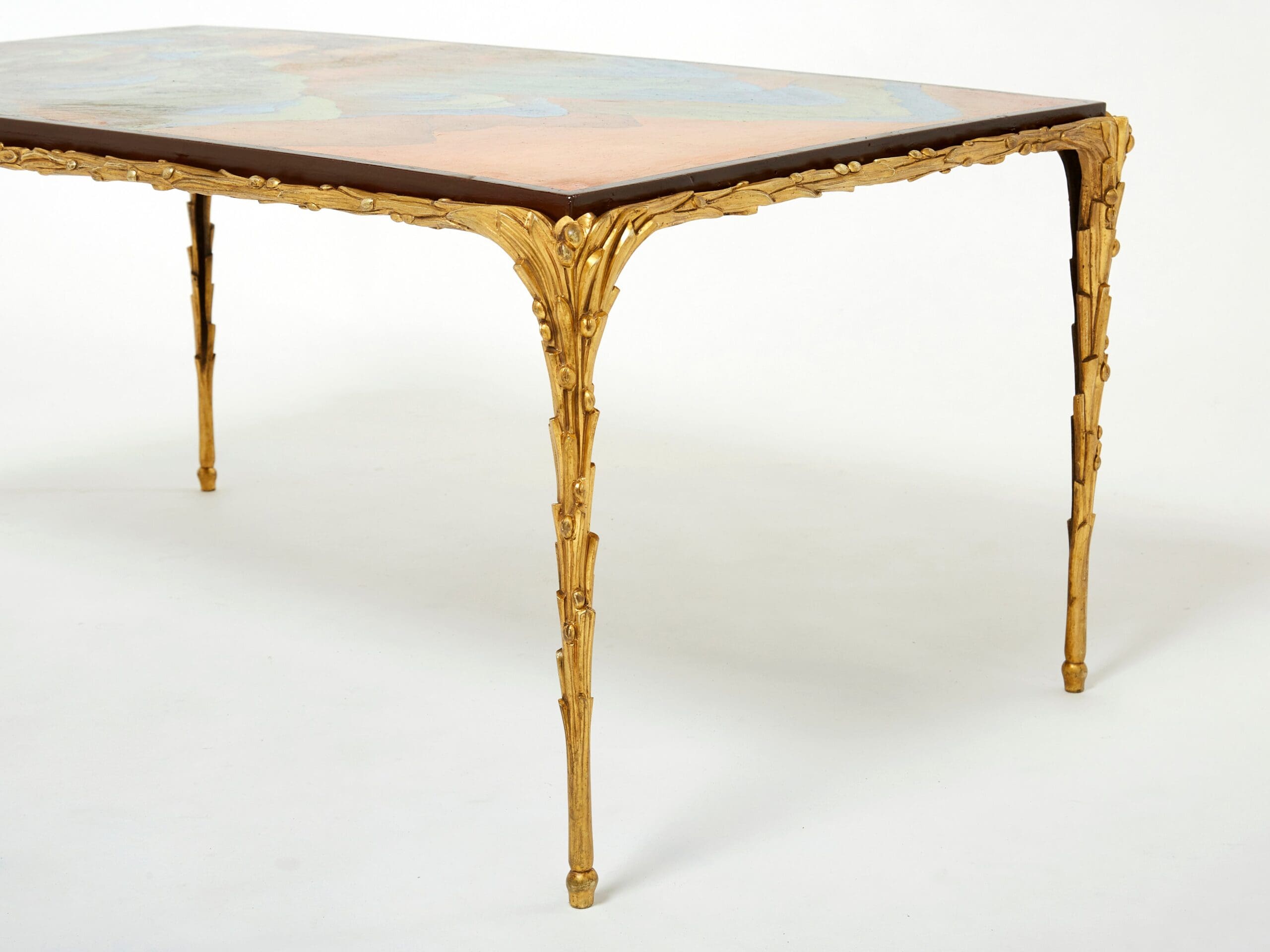 Table Basse en Bronze Bambou avec Dessus Laqué Chinois par Maison Baguès des Années 1960
