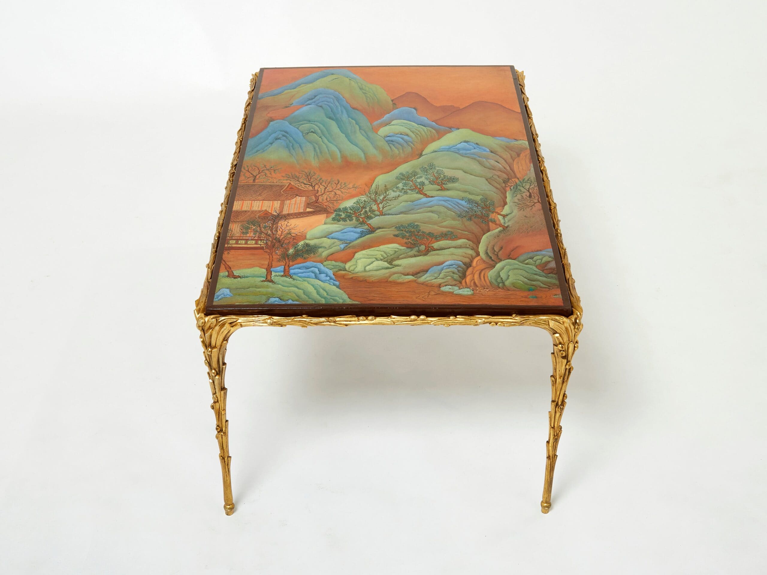 Table Basse en Bronze Bambou avec Dessus Laqué Chinois par Maison Baguès des Années 1960