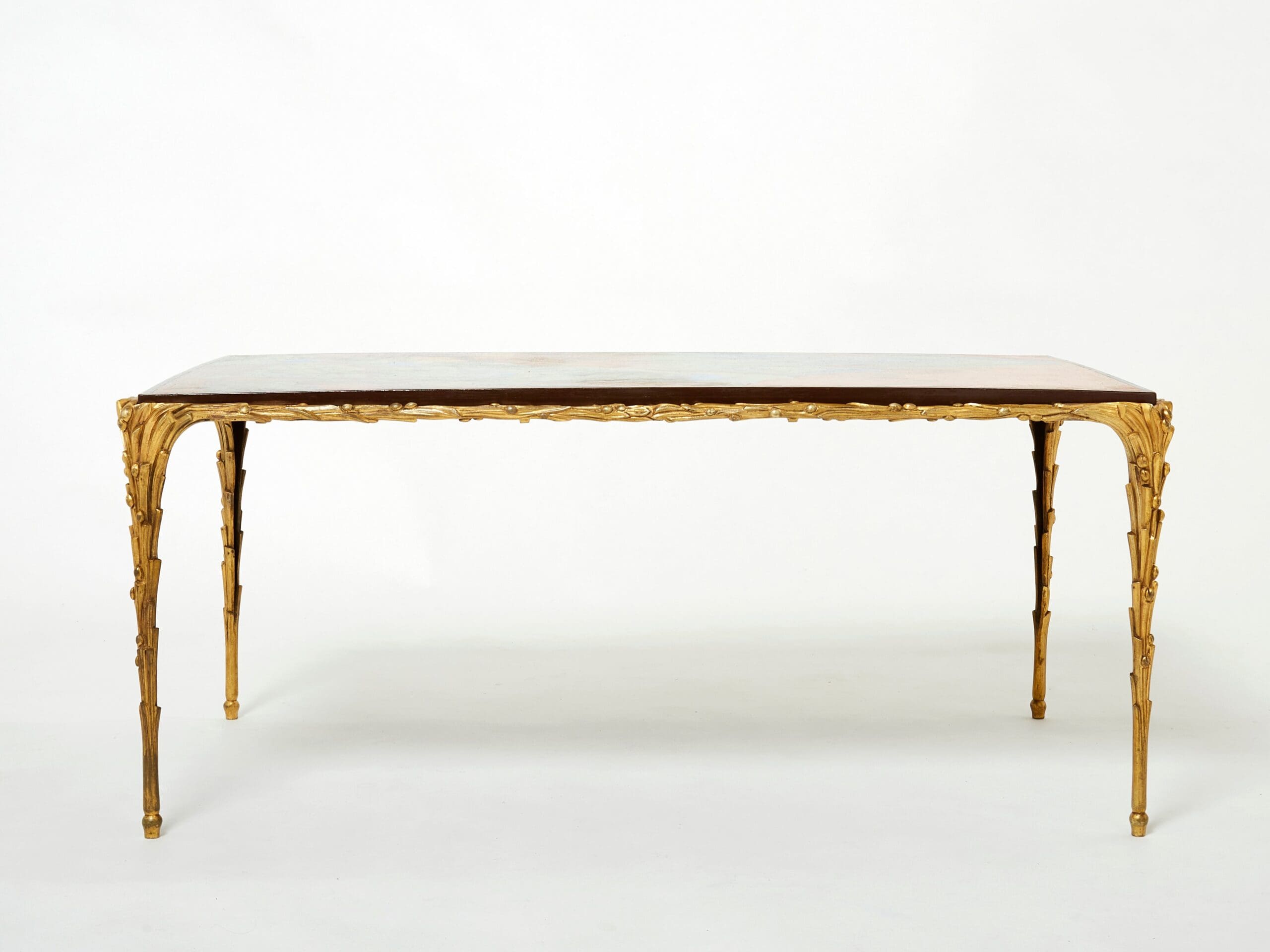 Table Basse en Bronze Bambou avec Dessus Laqué Chinois par Maison Baguès des Années 1960
