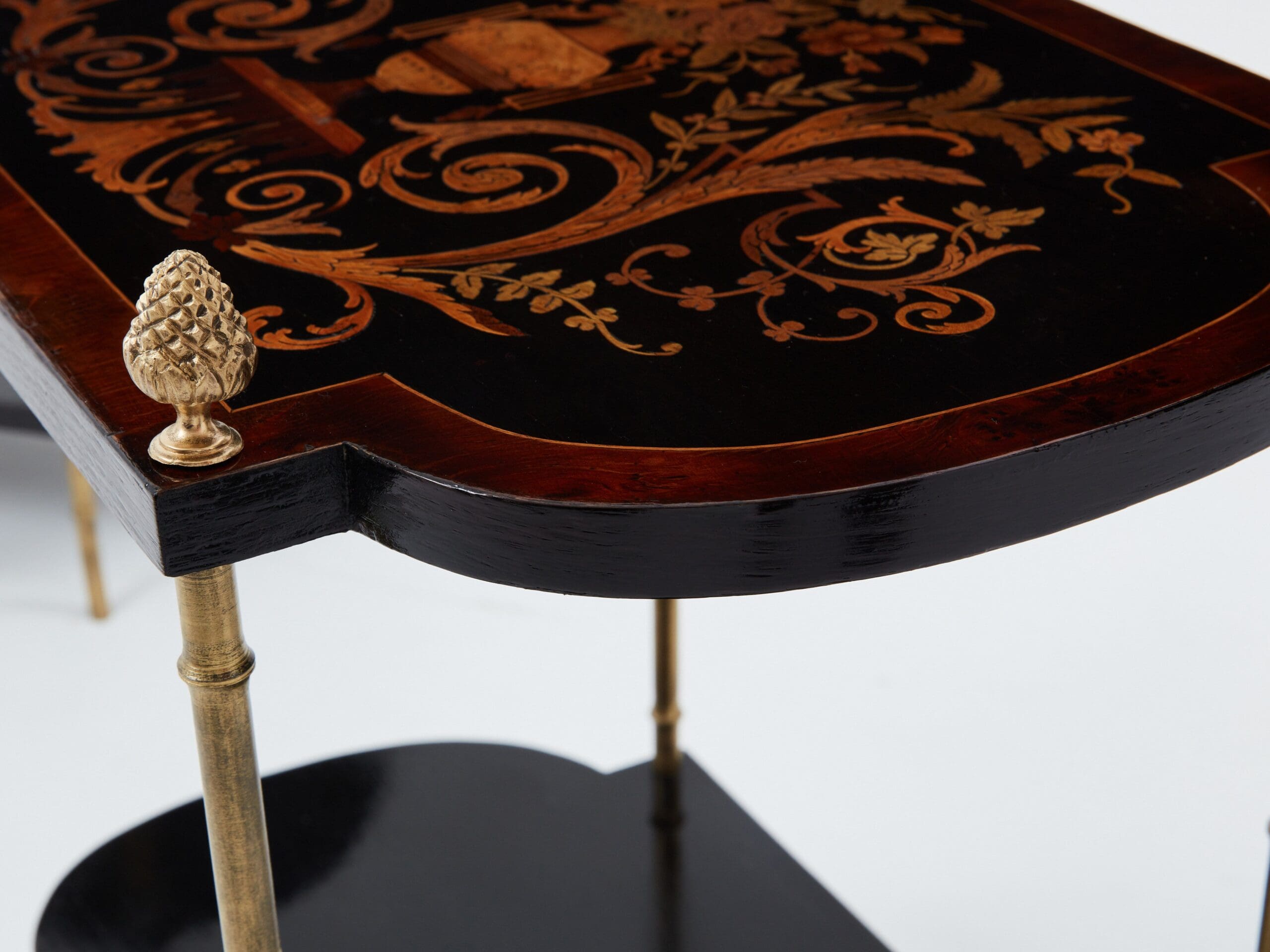 Paire de Tables d’Appoint Maison Baguès en Bronze et Marqueterie, Années 1940