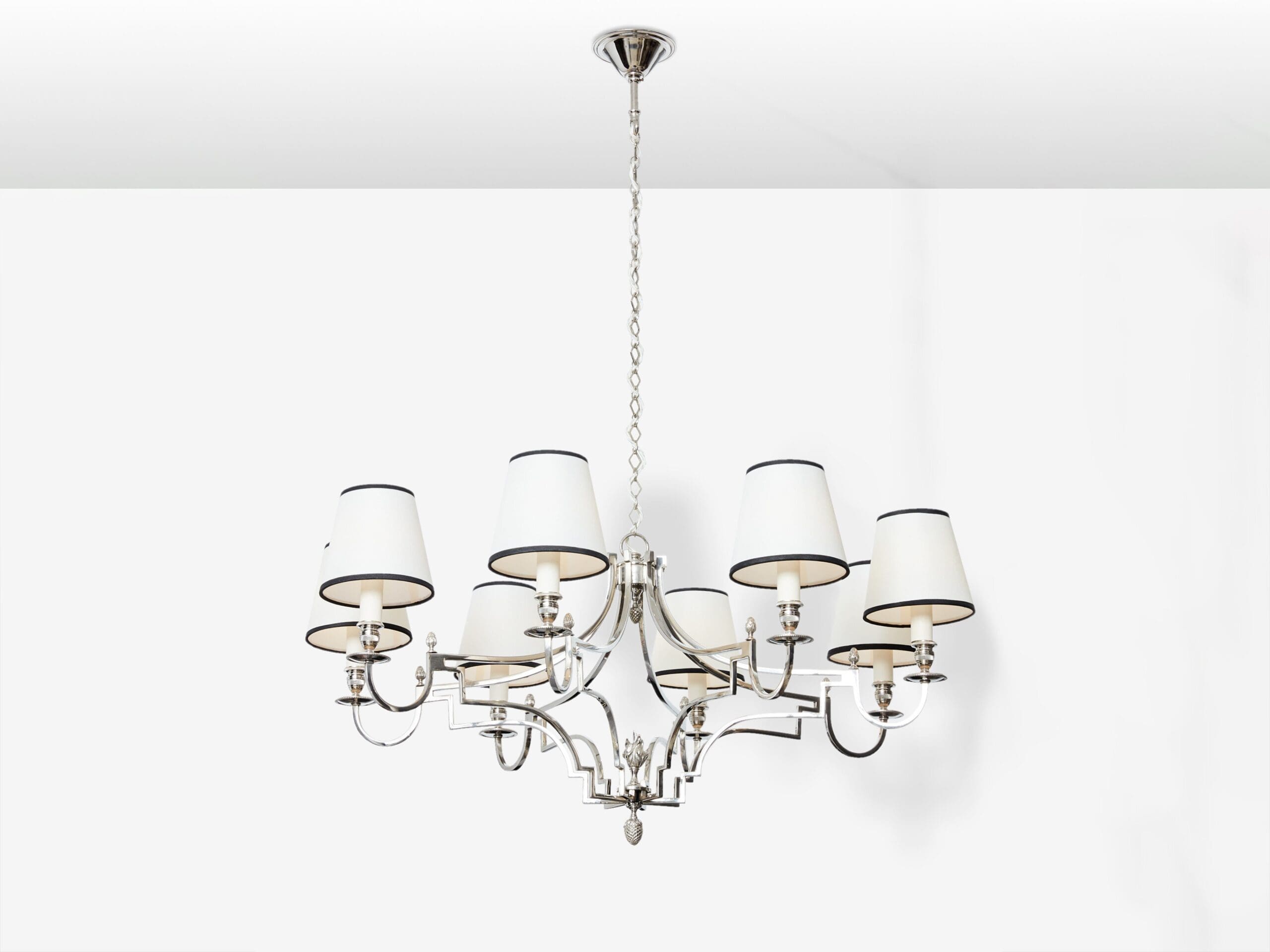 Lustre en Métal Nickelé à 8 Lumières par Maison Charles, Années 1960