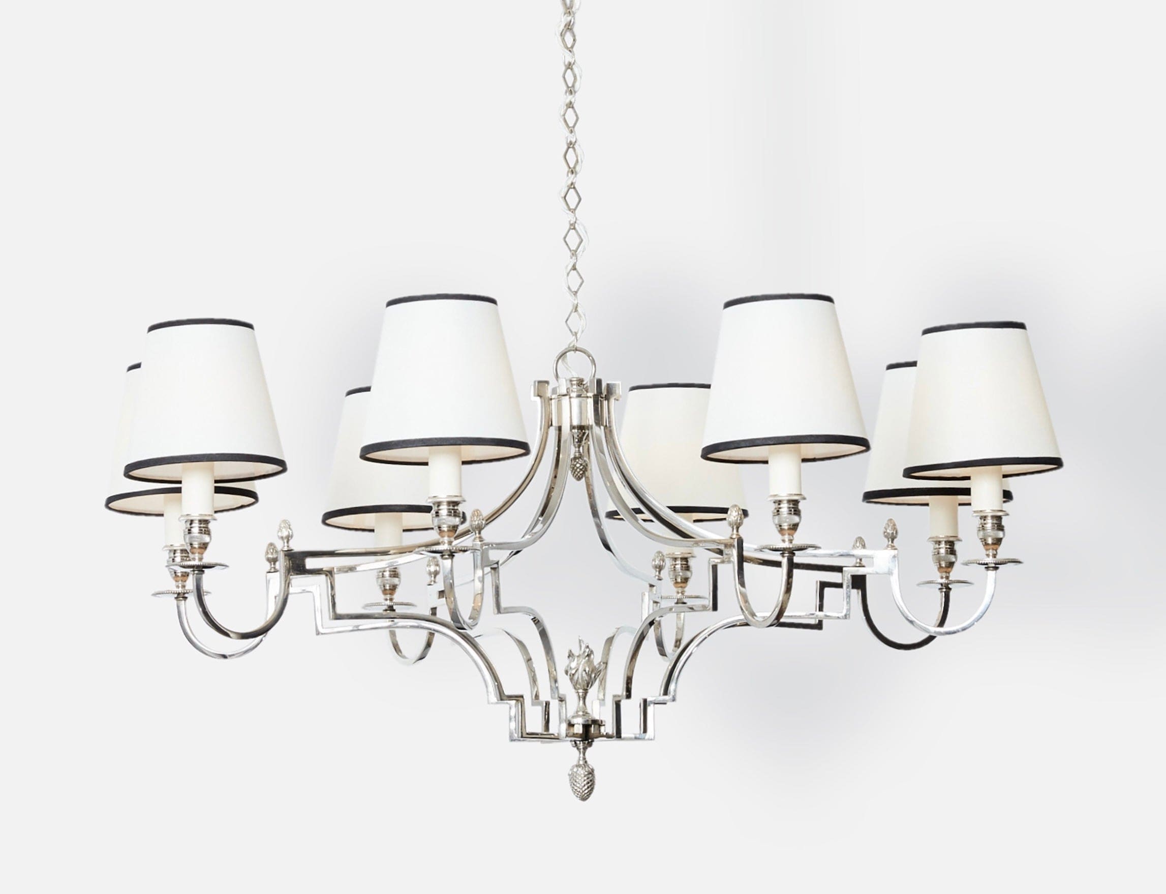 Lustre en Métal Nickelé à 8 Lumières par Maison Charles, Années 1960