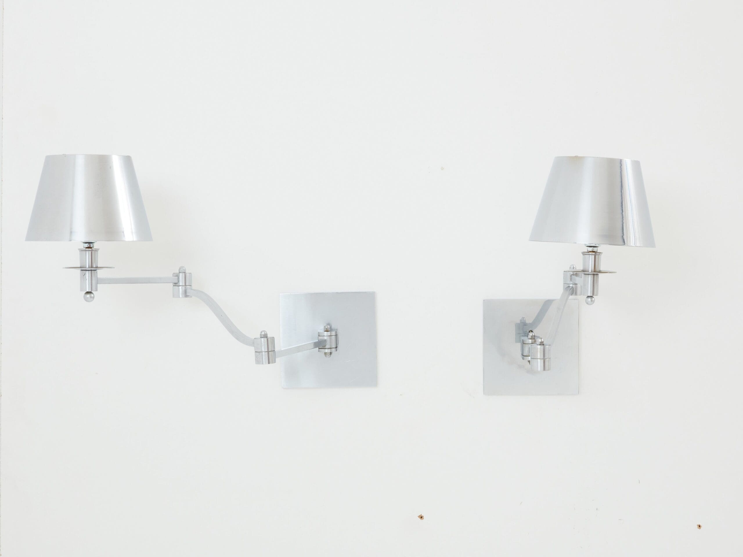 Paire d’Appliques Murales à Bras Pivotants en Acier Brossé par Maison Charles, Années 1960